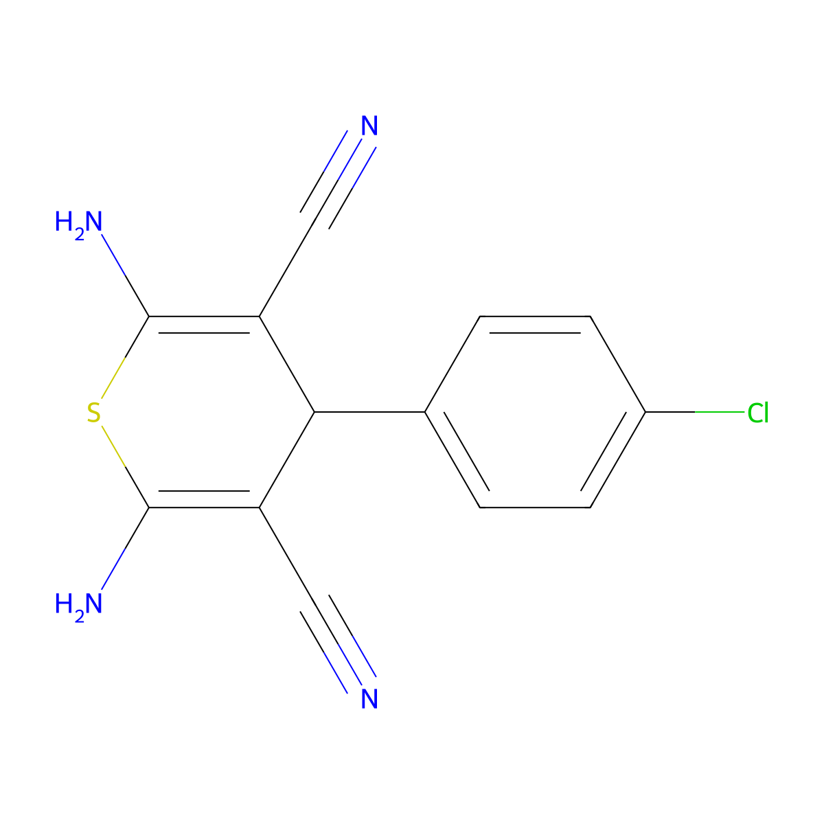 2,6-diamino-4-(4-chlorophenyl)-4H-thiopyran-3,5-dicarbonitrile molecular structure, CAS 102423-75-6