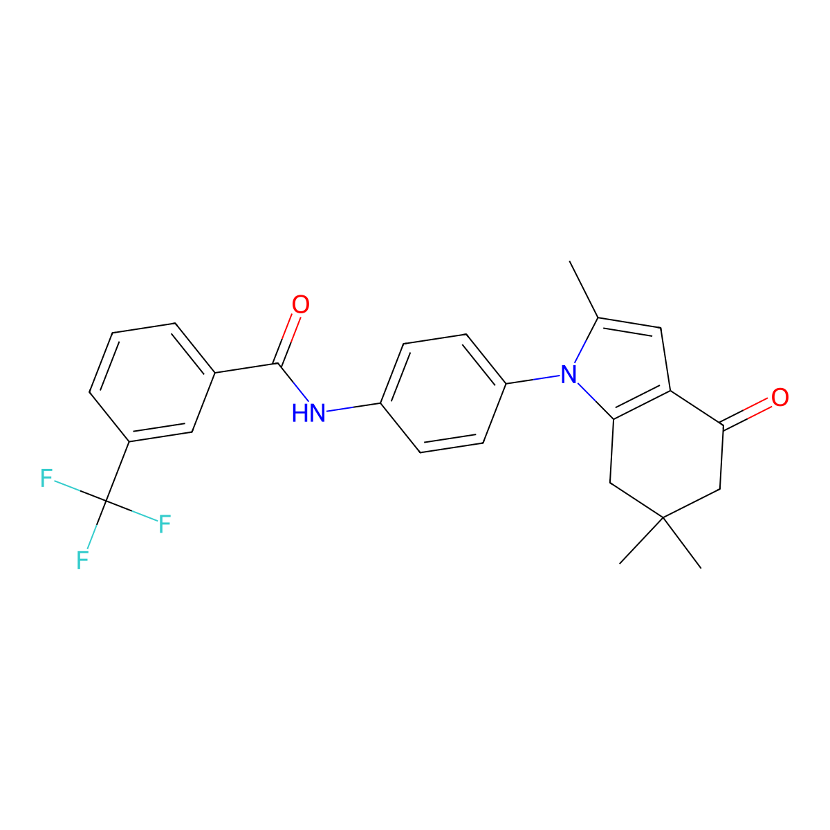 3-(trifluoromethyl)-N-[4-(2,6,6-trimethyl-4-oxo-5,7-dihydroindol-1-yl)phenyl]benzamide molecular structure, CAS 1024231-00-2