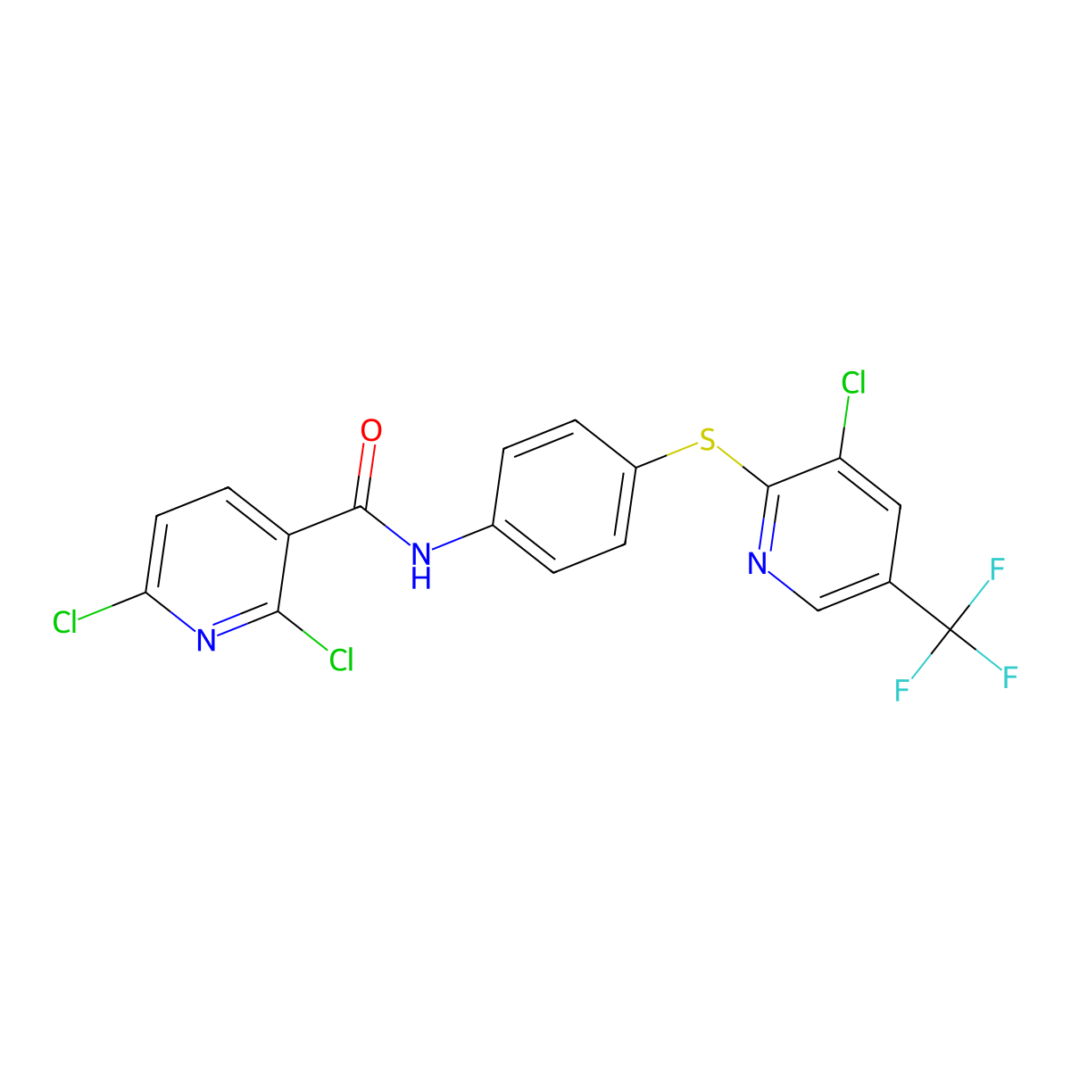 2,6-dichloro-N-[4-[3-chloro-5-(trifluoromethyl)pyridin-2-yl]sulfanylphenyl]pyridine-3-carboxamide molecular structure, CAS 1024232-31-2