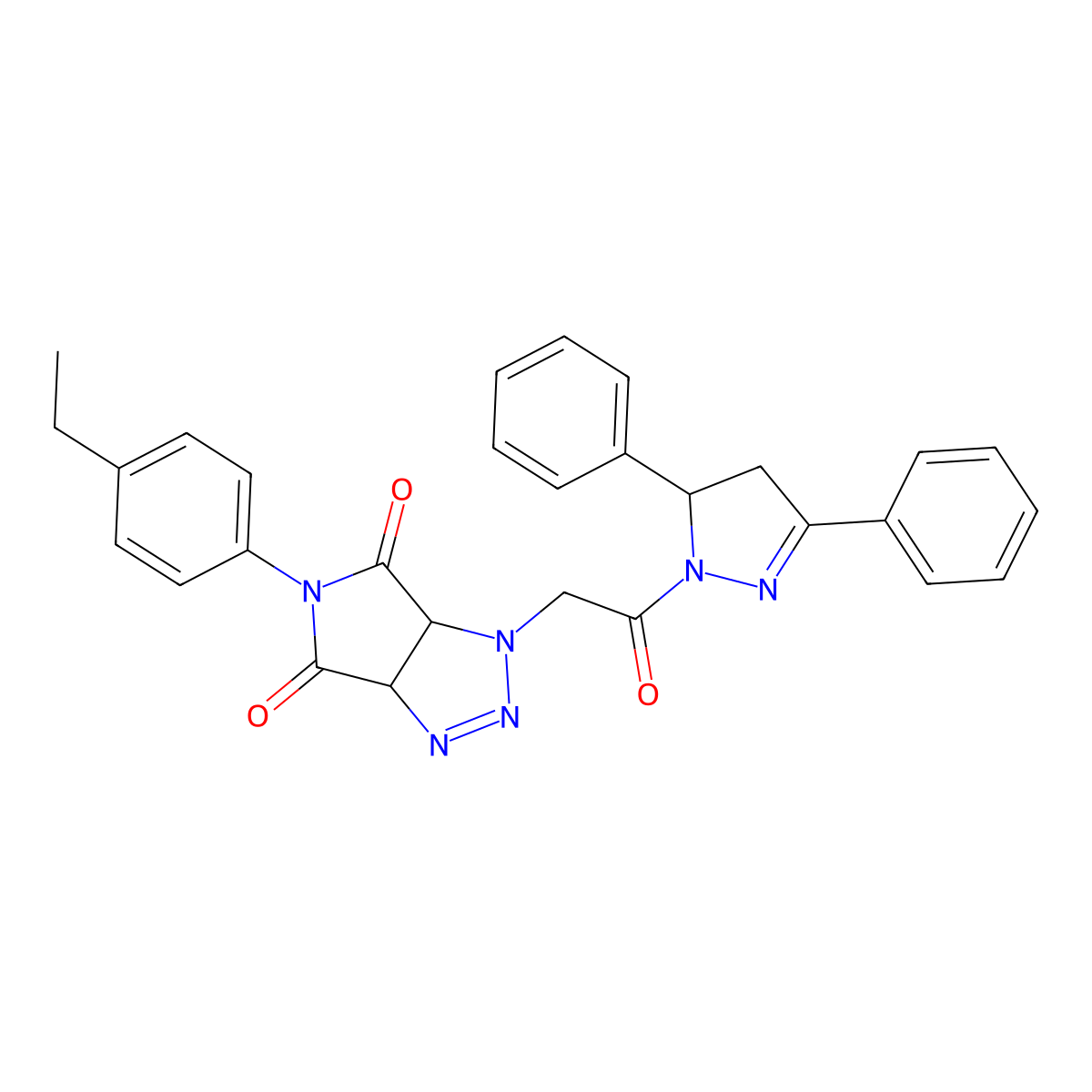 3-[2-(3,5-Diphenyl-3,4-dihydropyrazol-2-yl)-2-oxoethyl]-5-(4-ethylphenyl)-3a,6a-dihydropyrrolo[3,4-d]triazole-4,6-dione molecular structure, CAS 1024232-42-5