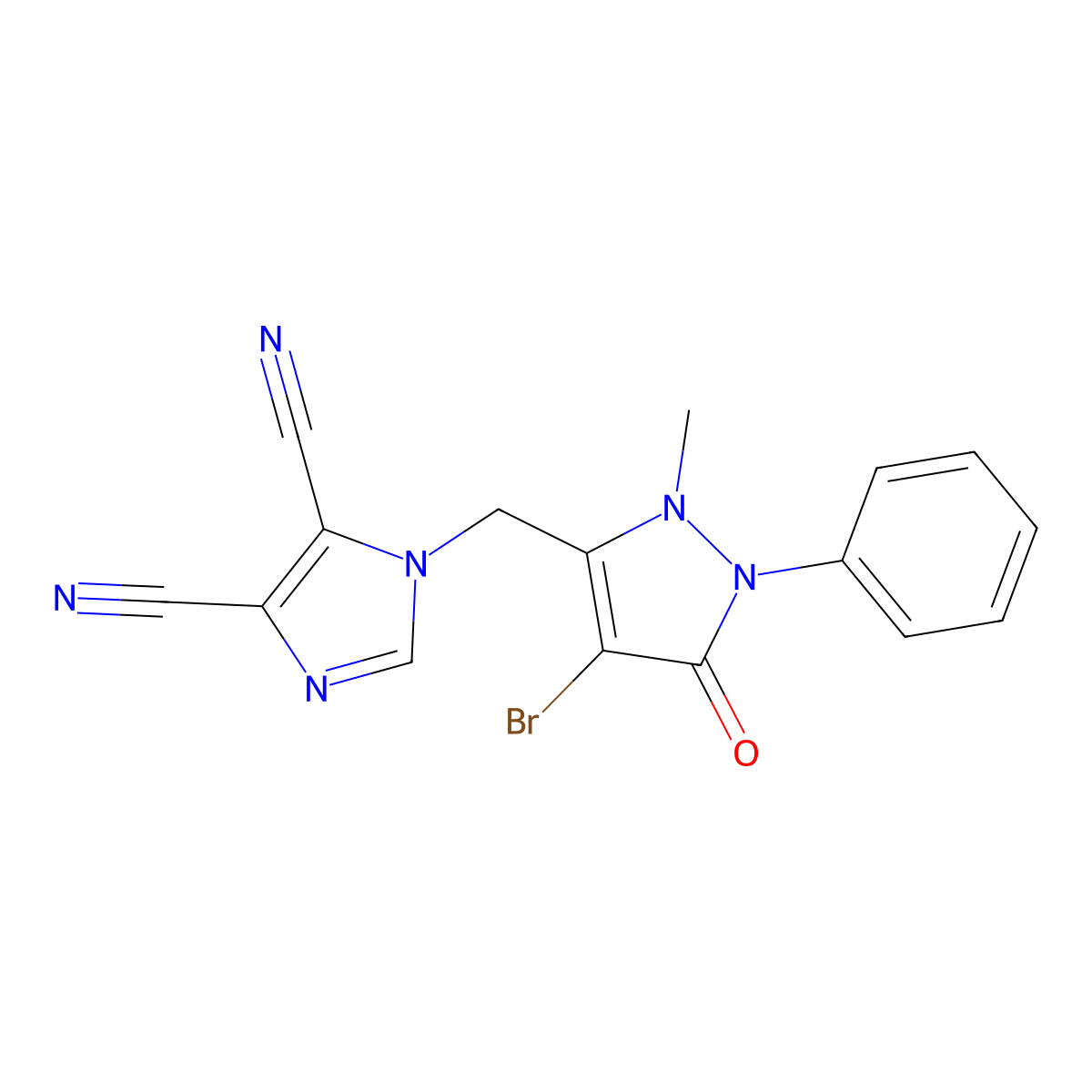 1-[(4-bromo-2-methyl-5-oxo-1-phenyl-2,5-dihydro-1H-pyrazol-3-yl)methyl]-1H-imidazole-4,5-dicarbonitrile molecular structure, CAS 1024232-73-2
