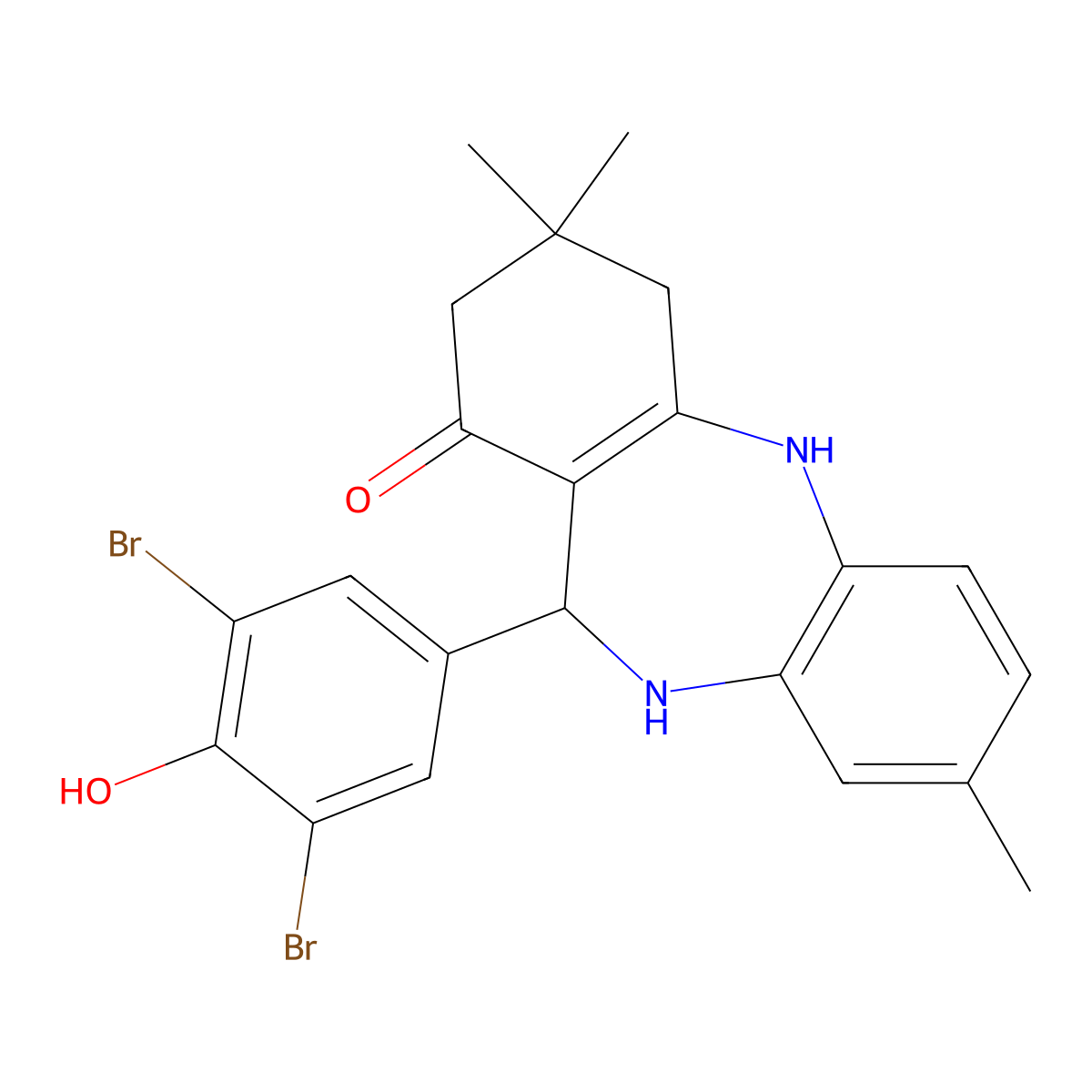 6-(3,5-dibromo-4-hydroxyphenyl)-3,9,9-trimethyl-6,8,10,11-tetrahydro-5H-benzo[b][1,4]benzodiazepin-7-one molecular structure, CAS 1024232-75-4