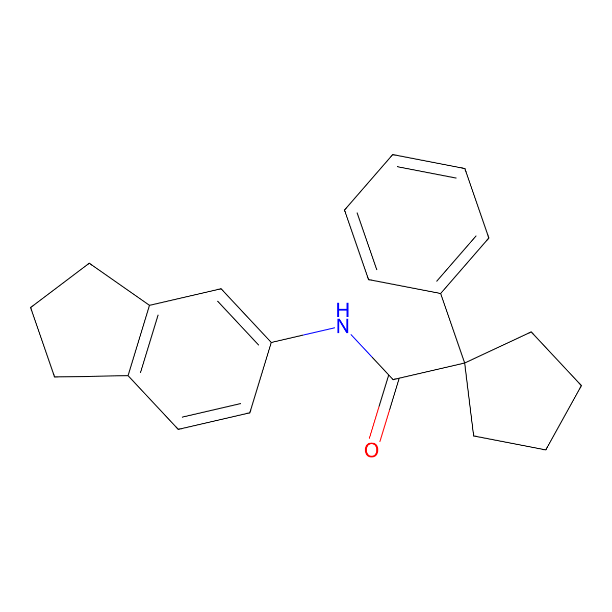 N-(2,3-dihydro-1H-inden-5-yl)-1-phenylcyclopentane-1-carboxamide molecular structure, CAS 1024240-49-0