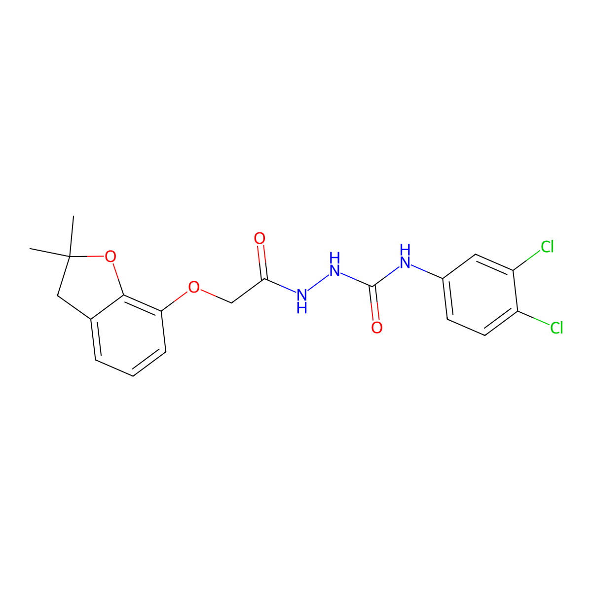 1-(3,4-dichlorophenyl)-3-[[2-[(2,2-dimethyl-3H-1-benzofuran-7-yl)oxy]acetyl]amino]urea molecular structure, CAS 1024244-52-7