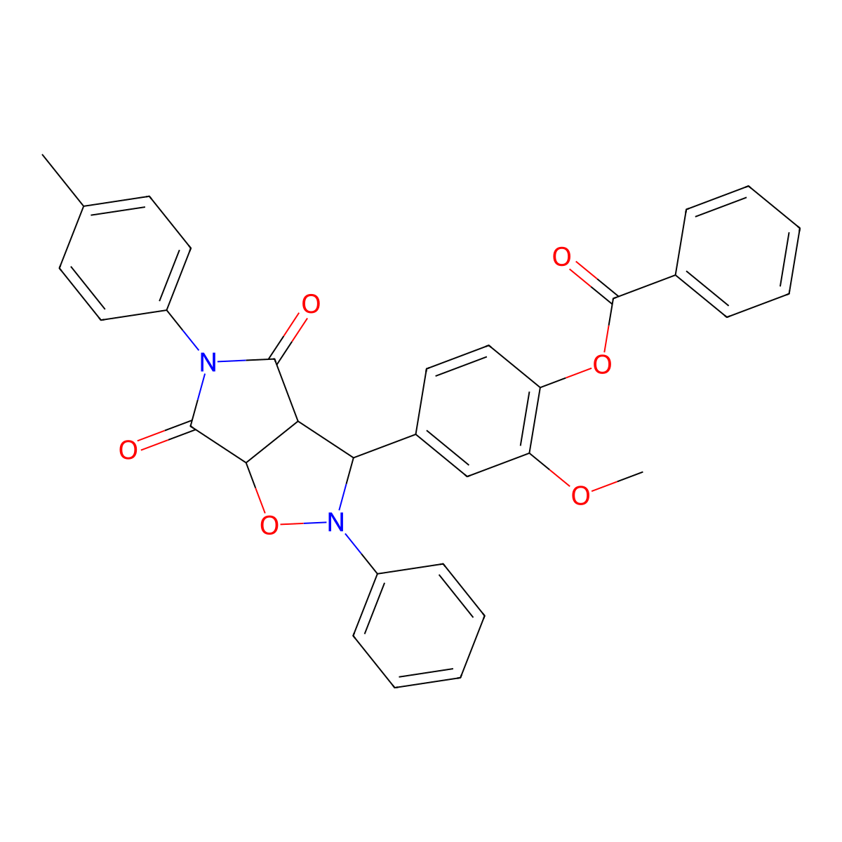 2-methoxy-4-[5-(4-methylphenyl)-4,6-dioxo-2-phenylhexahydro-2H-pyrrolo[3,4-d][1,2]oxazol-3-yl]phenyl benzoate molecular structure, CAS 1024245-41-7
