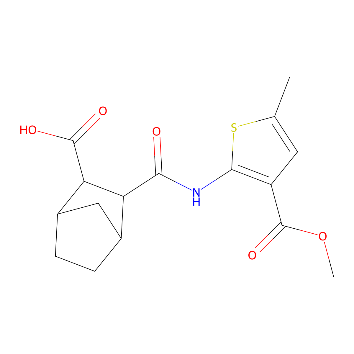 3-({[3-(Methoxycarbonyl)-5-methyl-2-thienyl]amino}carbonyl)bicyclo[2.2.1]heptane-2-carboxylic acid molecular structure, CAS 1024246-28-3