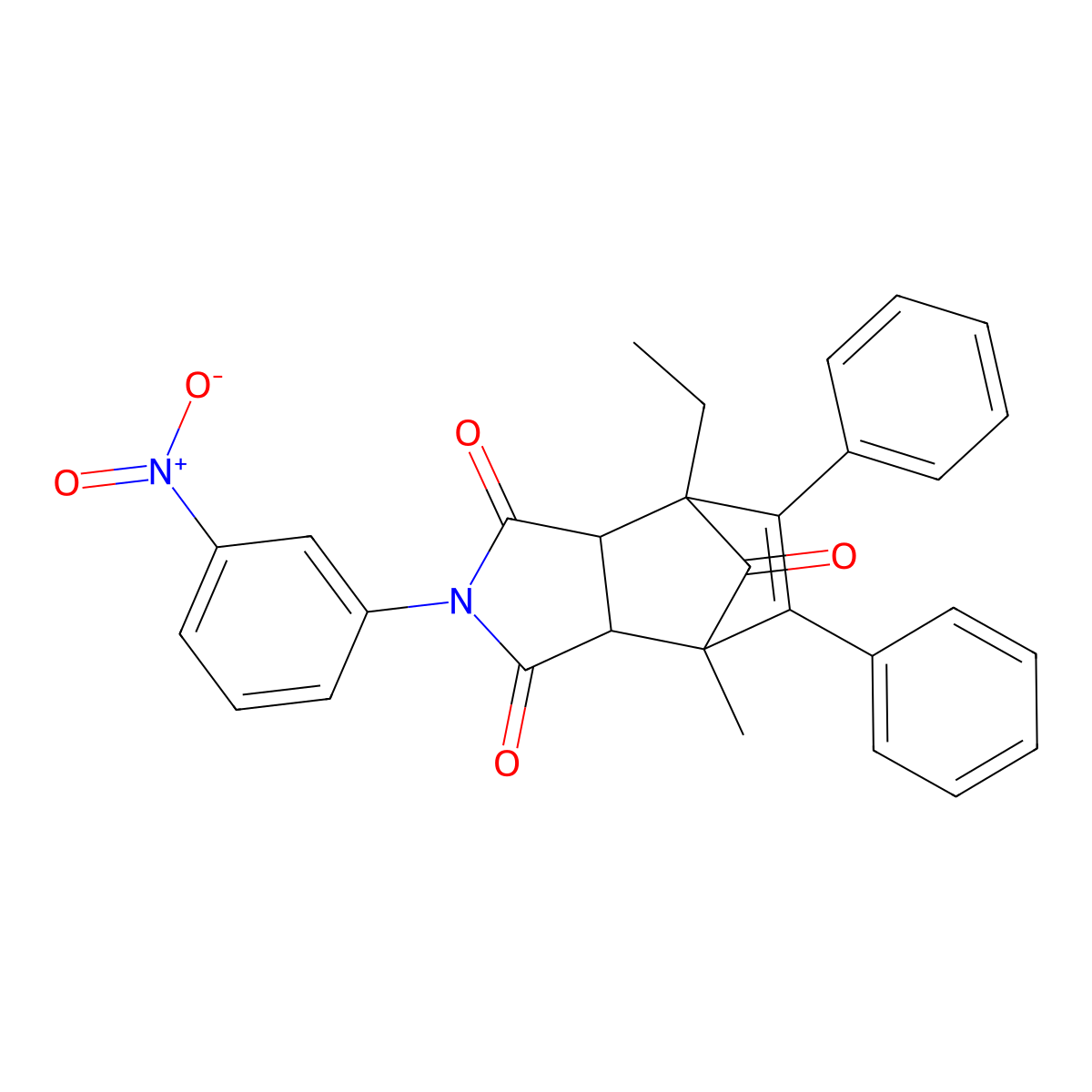 1-Ethyl-7-methyl-4-(3-nitrophenyl)-8,9-diphenyl-4-azatricyclo[5.2.1.02,6]dec-8-ene-3,5,10-trione molecular structure, CAS 1024249-64-6