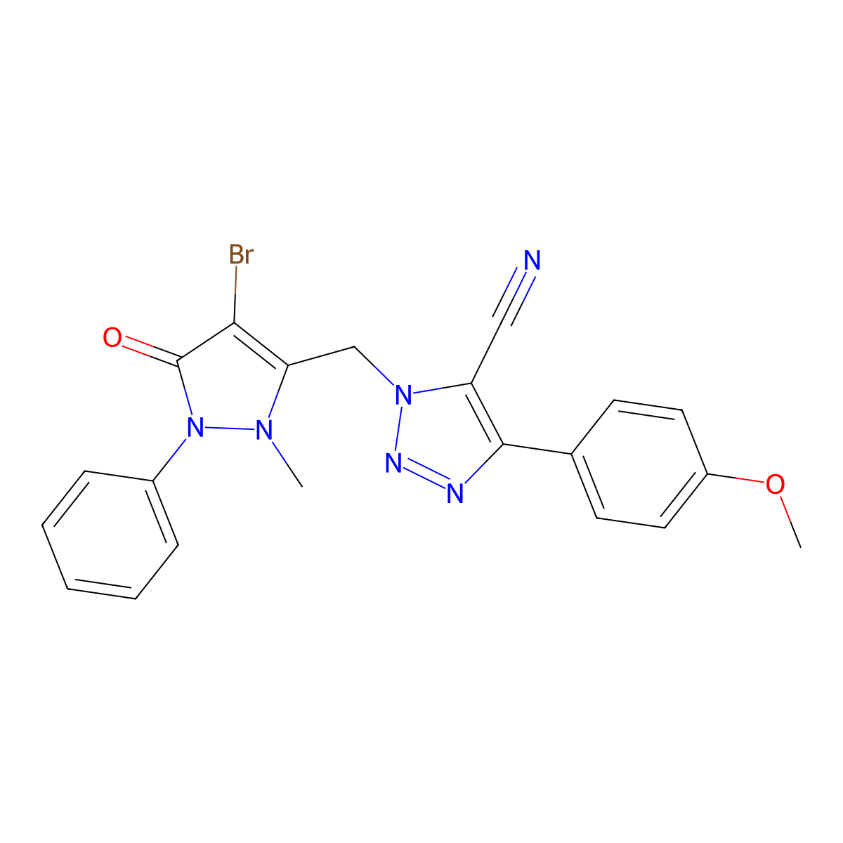1-[(4-bromo-2-methyl-5-oxo-1-phenyl-2,5-dihydro-1H-pyrazol-3-yl)methyl]-4-(4-methoxyphenyl)-1H-1,2,3-triazole-5-carbonitrile molecular structure, CAS 1024251-40-8
