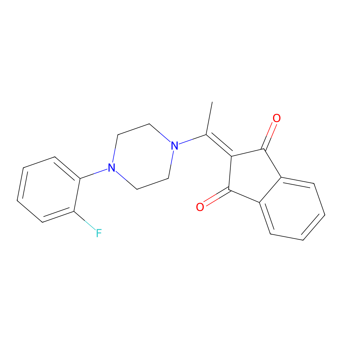 2-[1-[4-(2-Fluorophenyl)piperazin-1-yl]ethylidene]indene-1,3-dione molecular structure, CAS 1024255-13-7