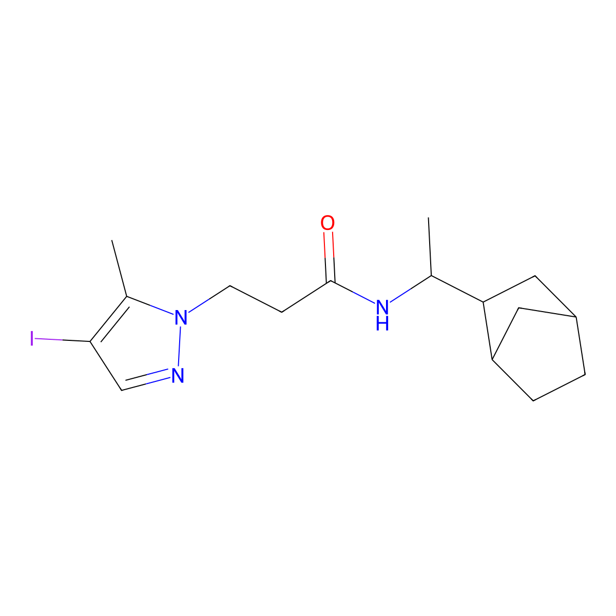 N-[1-(3-bicyclo[2.2.1]heptanyl)ethyl]-3-(4-iodo-5-methylpyrazol-1-yl)propanamide molecular structure, CAS 1024255-97-7
