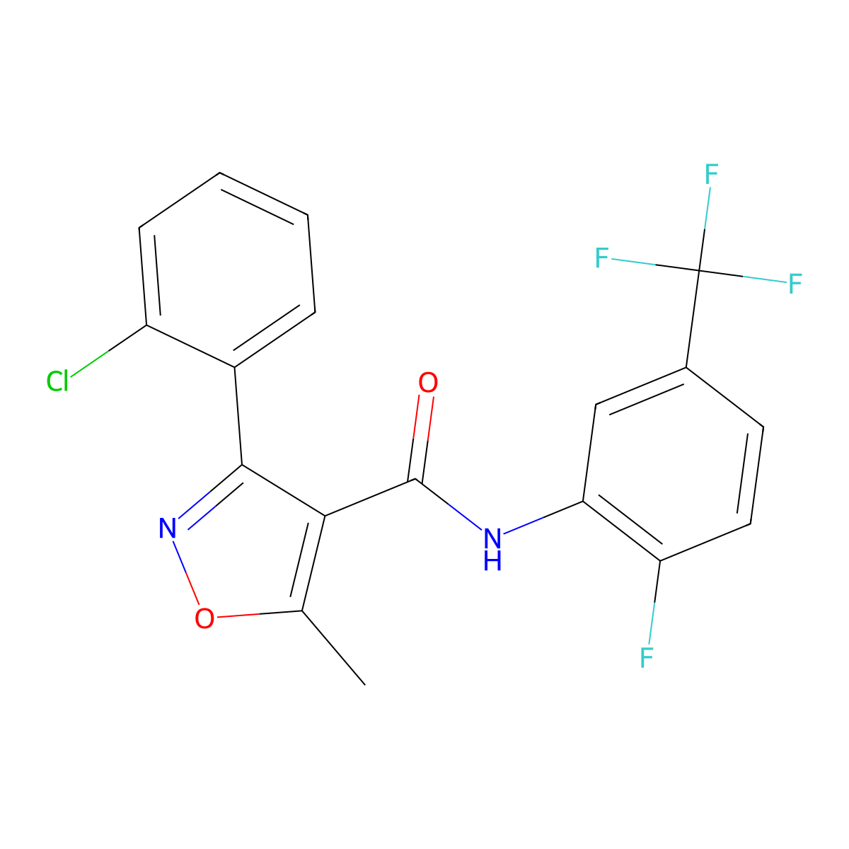 3-(2-chlorophenyl)-N-[2-fluoro-5-(trifluoromethyl)phenyl]-5-methyl-1,2-oxazole-4-carboxamide molecular structure, CAS 1024259-34-4