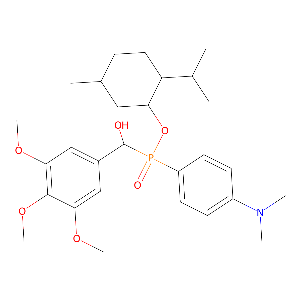 2-Isopropyl-5-methylcyclohexyl (4-(dimethylamino)phenyl)(hydroxy(3,4,5-trimethoxyphenyl)methyl)phosphinate molecular structure, CAS 1024269-41-7