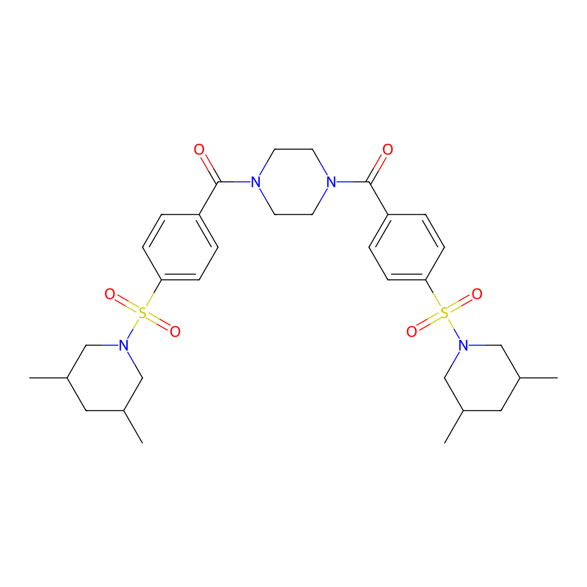 [4-[4-(3,5-Dimethylpiperidin-1-yl)sulfonylbenzoyl]piperazin-1-yl]-[4-(3,5-dimethylpiperidin-1-yl)sulfonylphenyl]methanone molecular structure, CAS 1024278-19-0