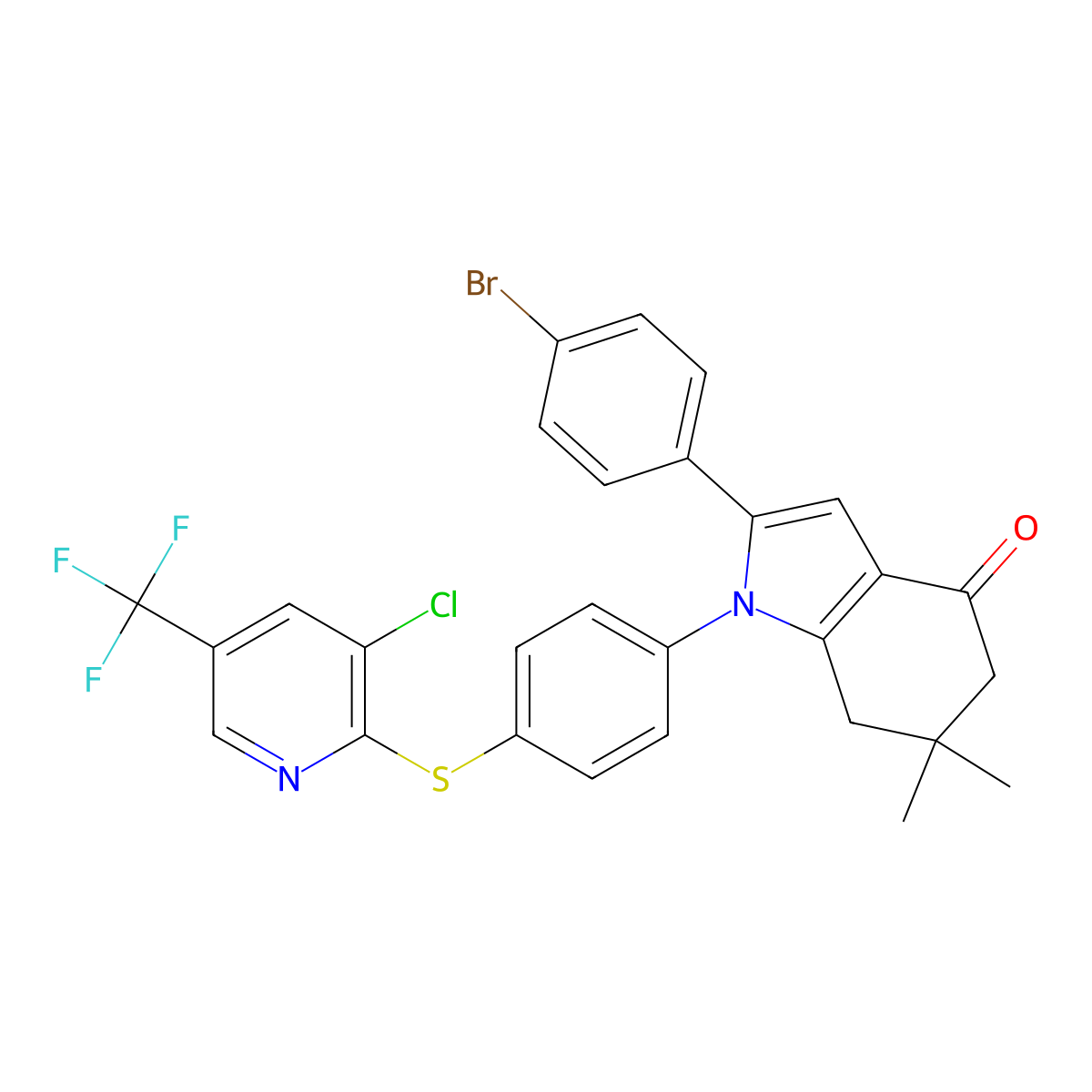 2-(4-Bromophenyl)-1-[4-[3-chloro-5-(trifluoromethyl)pyridin-2-yl]sulfanylphenyl]-6,6-dimethyl-5,7-dihydroindol-4-one molecular structure, CAS 1024280-38-3