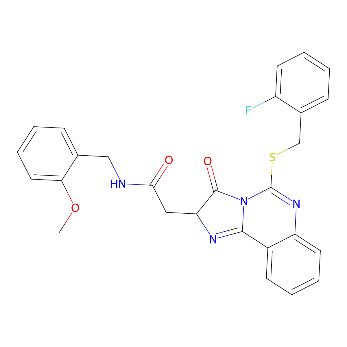 2-[5-[(2-fluorophenyl)methylsulfanyl]-3-oxo-2H-imidazo[1,2-c]quinazolin-2-yl]-N-[(2-methoxyphenyl)methyl]acetamide molecular structure, CAS 1024280-52-1