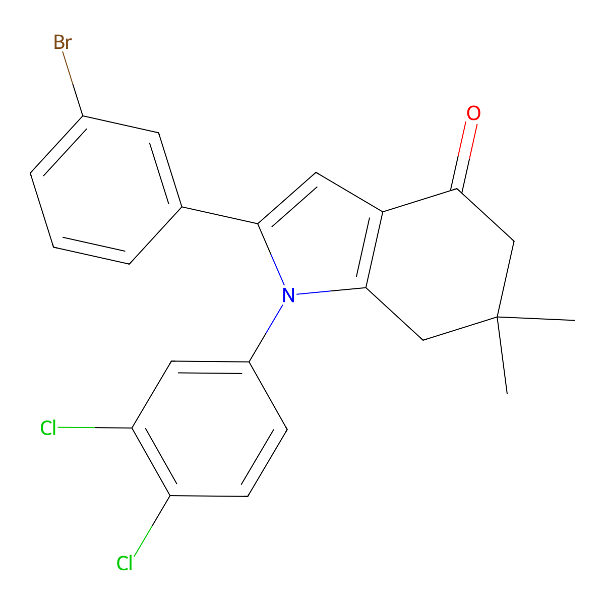 2-(3-Bromophenyl)-1-(3,4-dichlorophenyl)-6,6-dimethyl-5,7-dihydroindol-4-one molecular structure, CAS 1024280-79-2