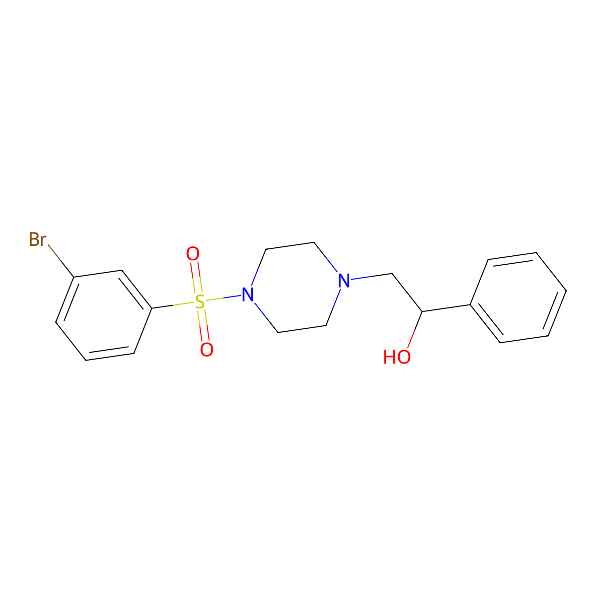 2-[4-(3-Bromophenyl)sulfonylpiperazin-1-yl]-1-phenylethanol molecular structure, CAS 1024284-84-1