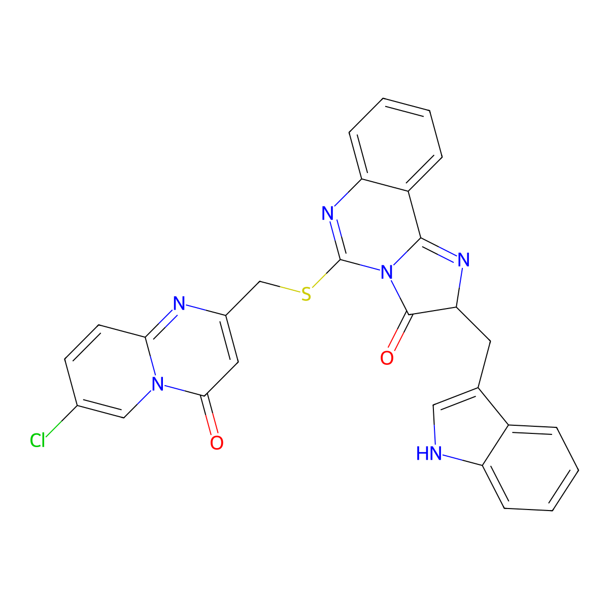 5-[({7-chloro-4-oxo-4H-pyrido[1,2-a]pyrimidin-2-yl}methyl)sulfanyl]-2-[(1H-indol-3-yl)methyl]-2H,3H-imidazo[1,2-c]quinazolin-3-one molecular structure, CAS 1024288-39-8