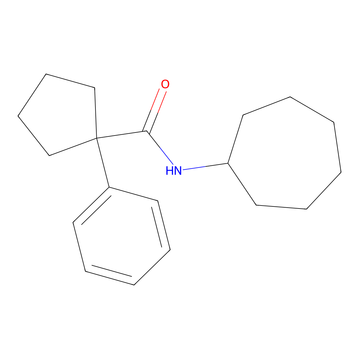 N-cycloheptyl-1-phenylcyclopentane-1-carboxamide molecular structure, CAS 1024292-47-4