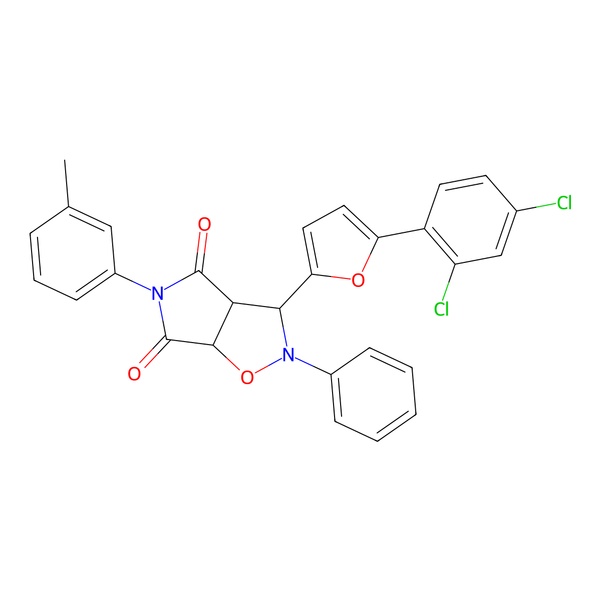 3-[5-(2,4-dichlorophenyl)furan-2-yl]-5-(3-methylphenyl)-2-phenyldihydro-2H-pyrrolo[3,4-d][1,2]oxazole-4,6(3H,5H)-dione molecular structure, CAS 1024304-34-4