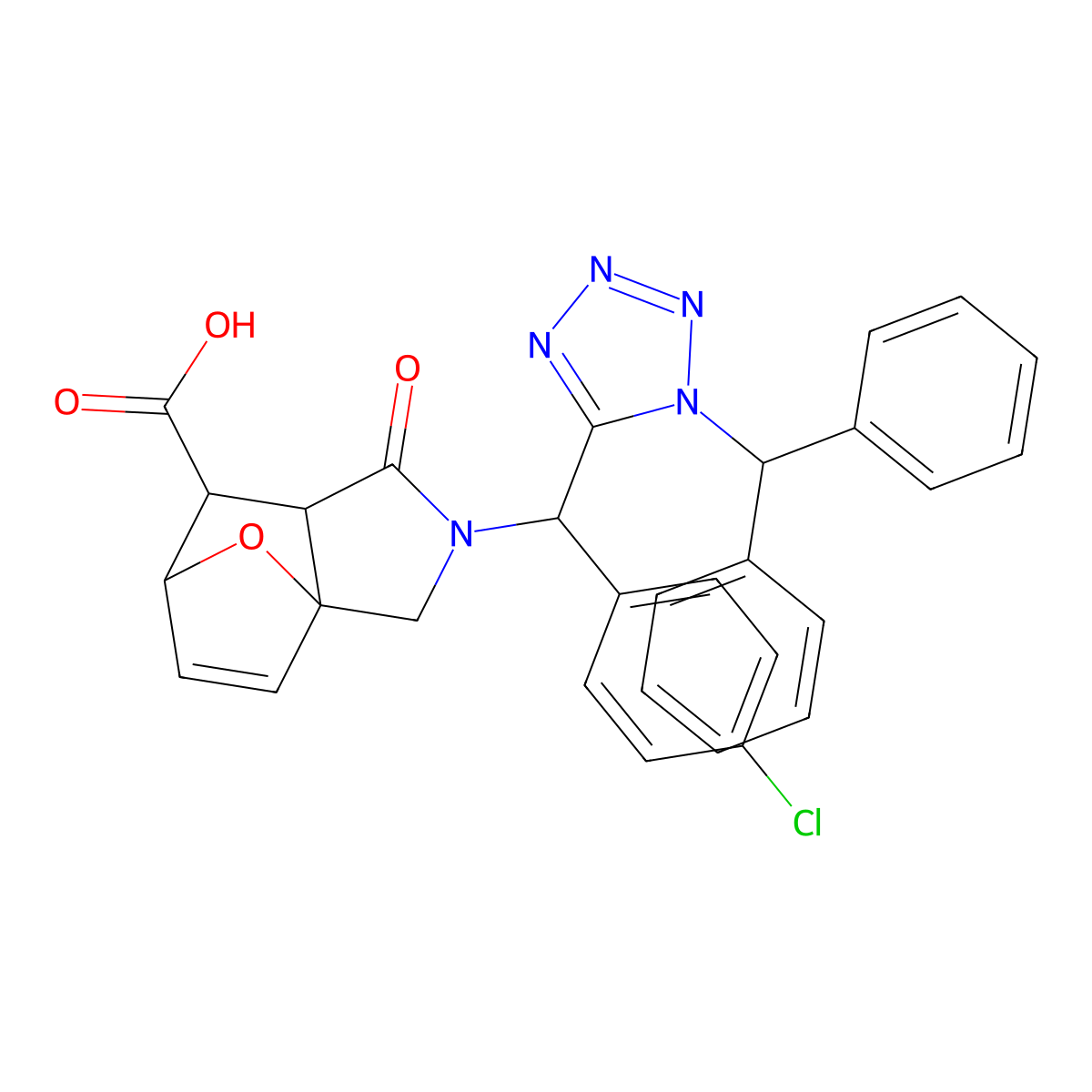 2-{(4-chlorophenyl)[1-(diphenylmethyl)-1H-tetrazol-5-yl]methyl}-1-oxo-1,2,3,6,7,7a-hexahydro-3a,6-epoxyisoindole-7-carboxylic acid molecular structure, CAS 1024305-73-4