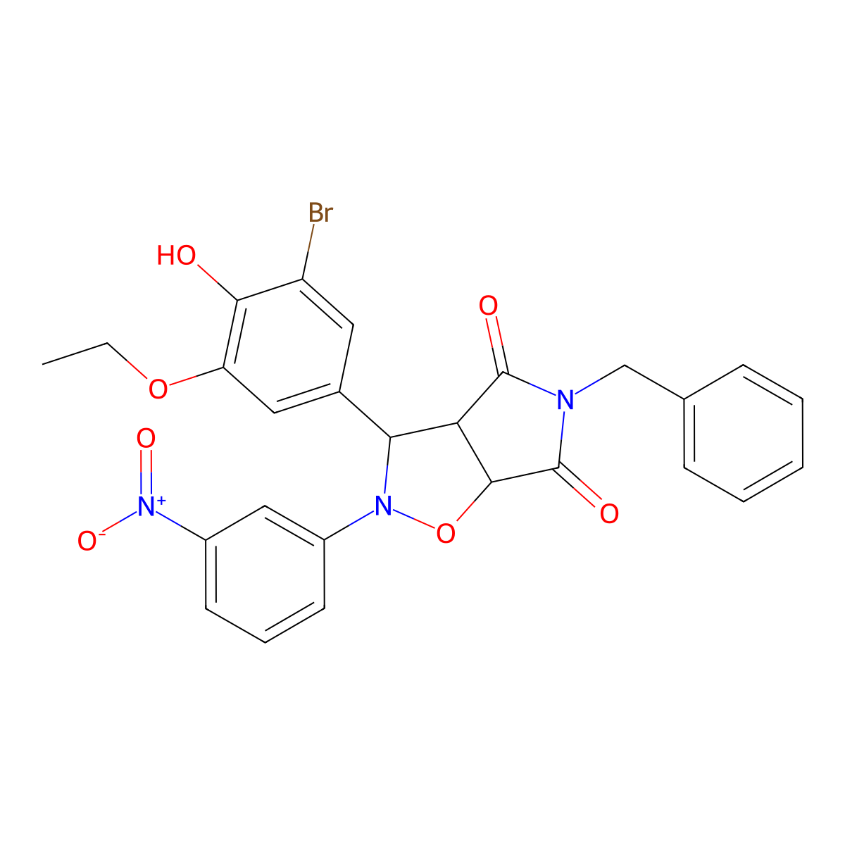 5-benzyl-3-(3-bromo-5-ethoxy-4-hydroxyphenyl)-2-(3-nitrophenyl)dihydro-2H-pyrrolo[3,4-d][1,2]oxazole-4,6(3H,5H)-dione molecular structure, CAS 1024306-10-2