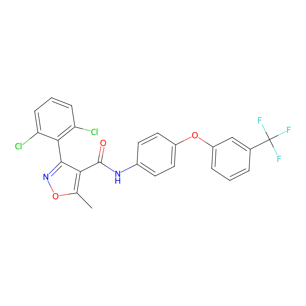 3-(2,6-dichlorophenyl)-5-methyl-N-[4-[3-(trifluoromethyl)phenoxy]phenyl]-1,2-oxazole-4-carboxamide molecular structure, CAS 1024308-68-6