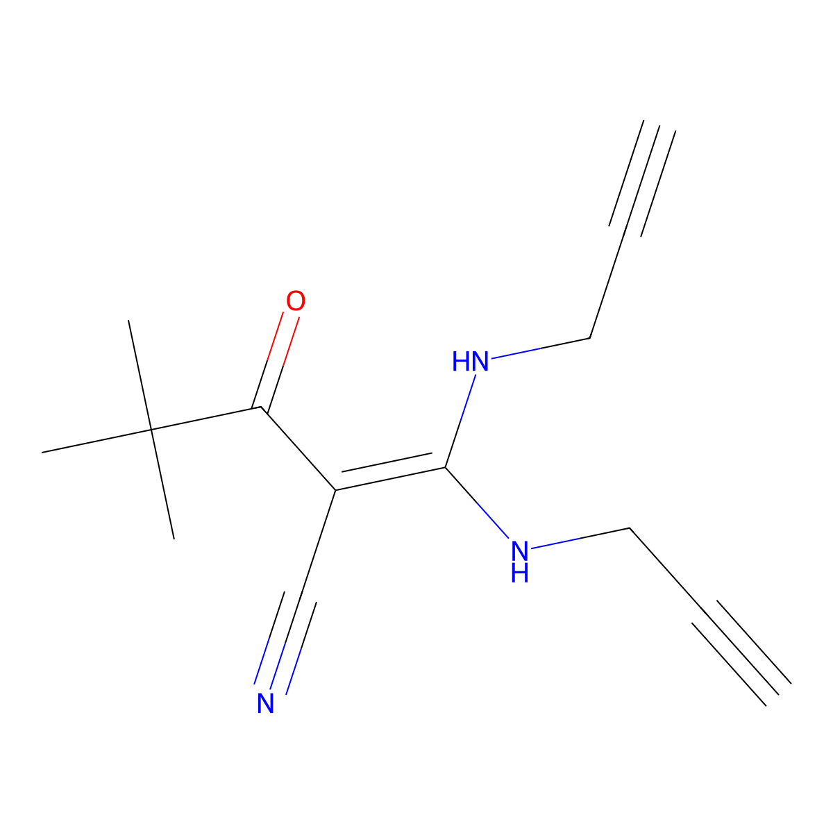 2-(2,2-Dimethylpropanoyl)-3,3-bis(prop-2-ynylamino)prop-2-enenitrile molecular structure, CAS 1024308-96-0