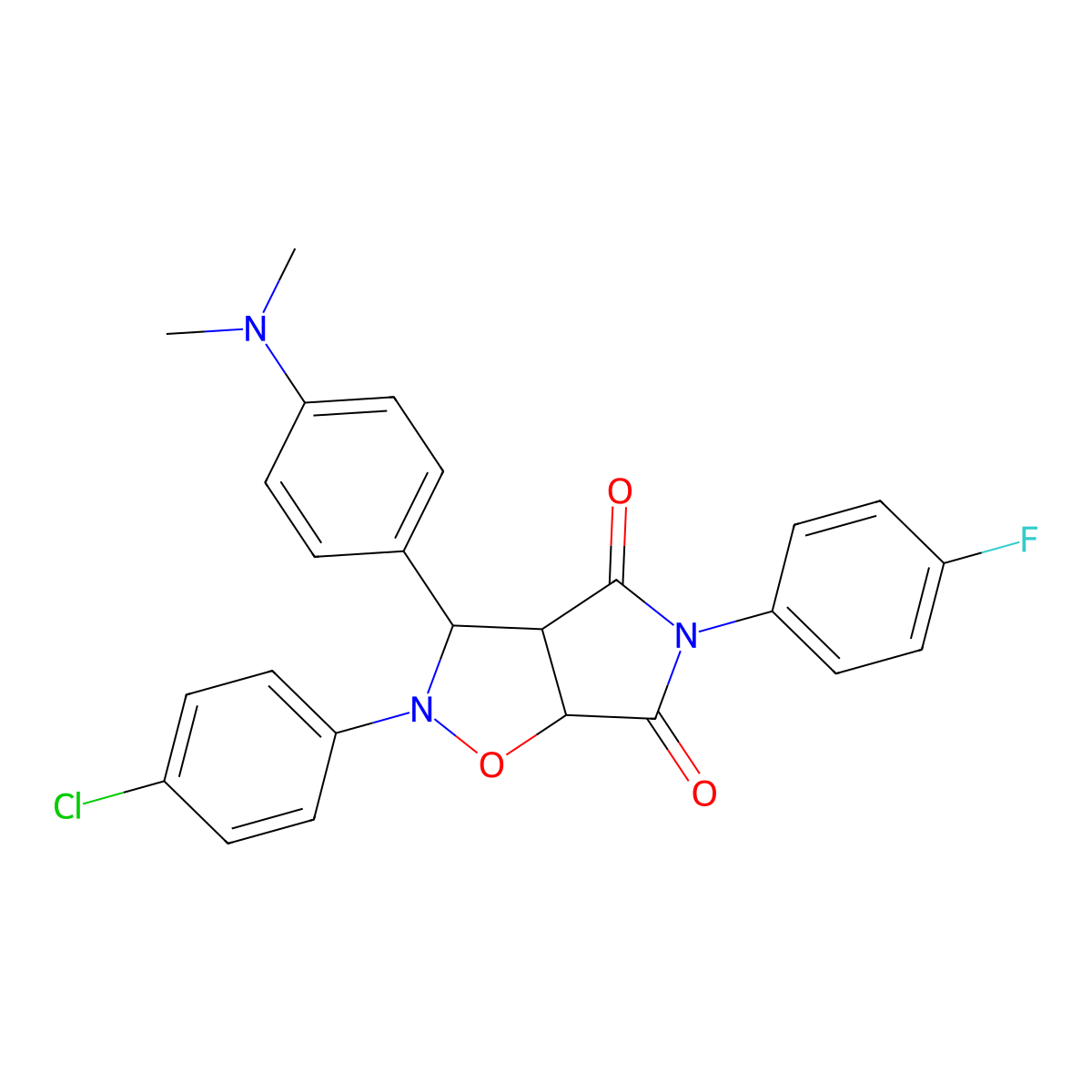 2-(4-chlorophenyl)-3-[4-(dimethylamino)phenyl]-5-(4-fluorophenyl)dihydro-2H-pyrrolo[3,4-d][1,2]oxazole-4,6(3H,5H)-dione molecular structure, CAS 1024311-92-9
