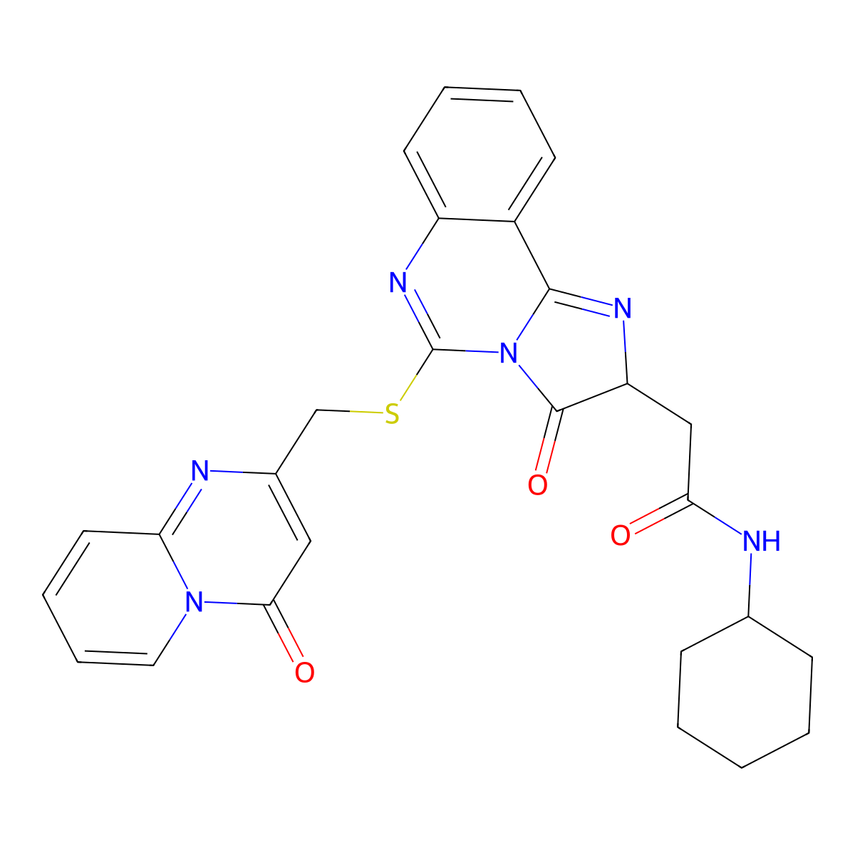 N-cyclohexyl-2-[3-oxo-5-[(4-oxopyrido[1,2-a]pyrimidin-2-yl)methylsulfanyl]-2H-imidazo[1,2-c]quinazolin-2-yl]acetamide molecular structure, CAS 1024314-19-9