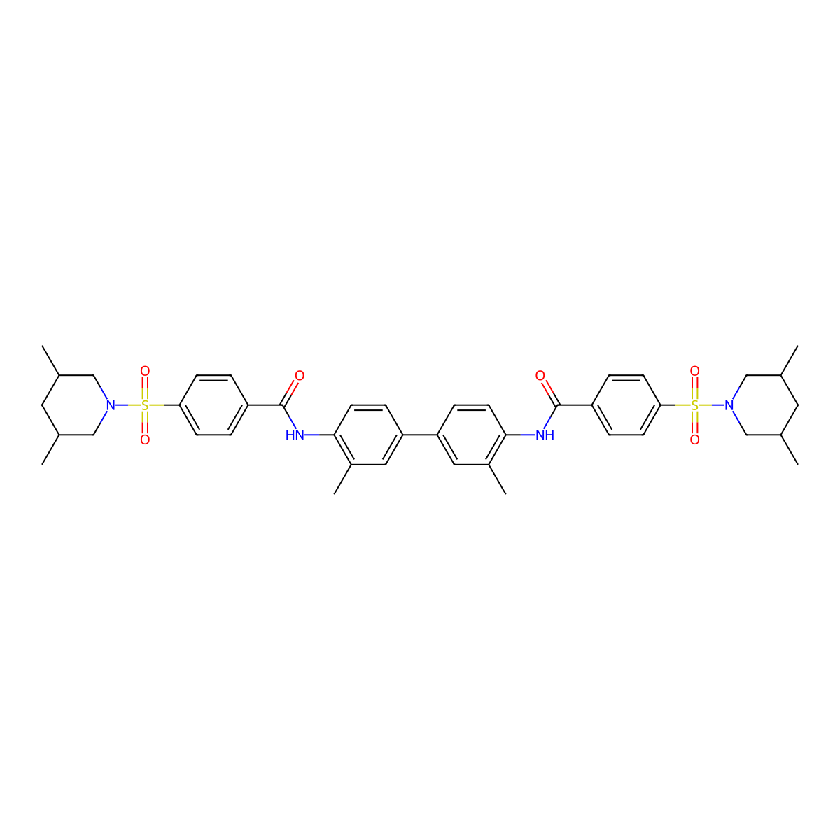 4-(3,5-dimethylpiperidin-1-yl)sulfonyl-N-[4-[4-[[4-(3,5-dimethylpiperidin-1-yl)sulfonylbenzoyl]amino]-3-methylphenyl]-2-methylphenyl]benzamide molecular structure, CAS 1024316-81-1