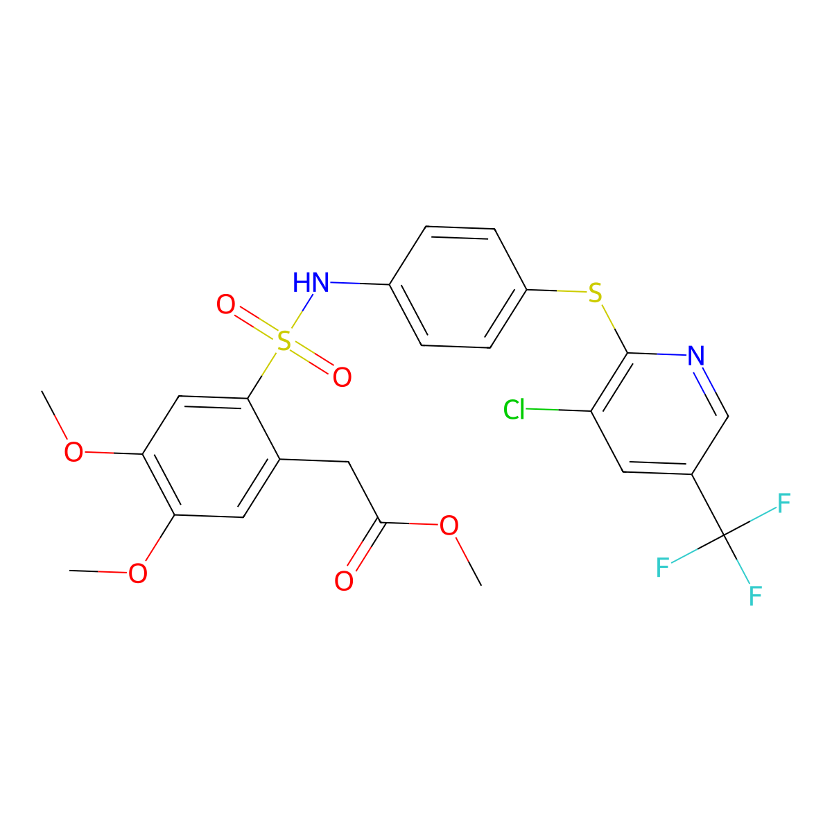 Methyl 2-[2-[[4-[3-chloro-5-(trifluoromethyl)pyridin-2-yl]sulfanylphenyl]sulfamoyl]-4,5-dimethoxyphenyl]acetate molecular structure, CAS 1024317-10-9