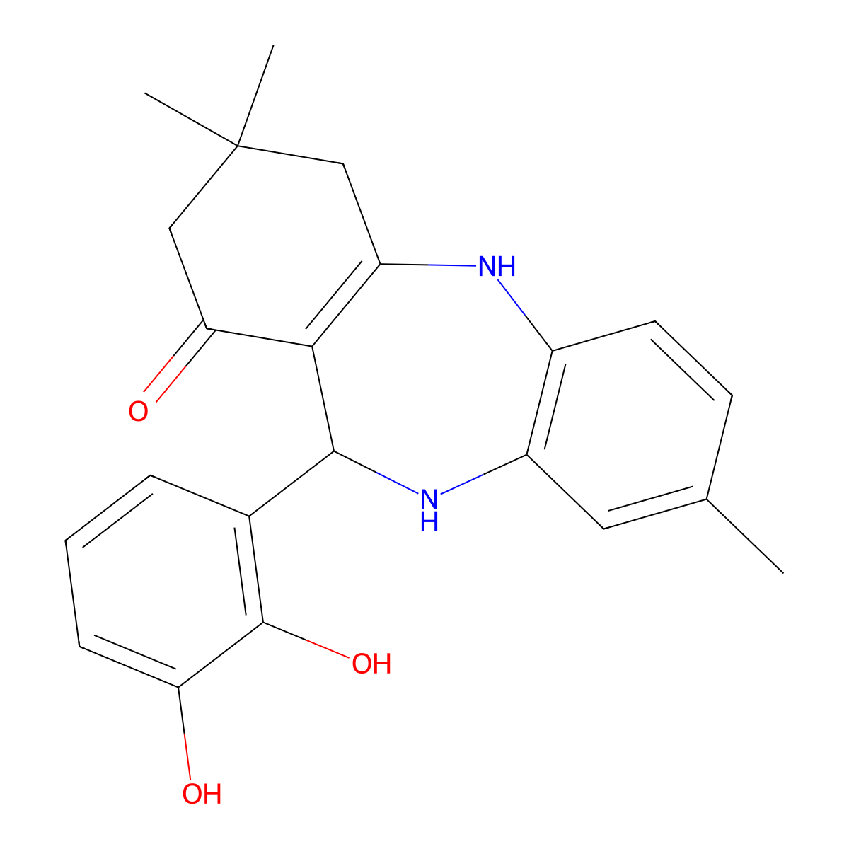 6-(2,3-dihydroxyphenyl)-3,9,9-trimethyl-6,8,10,11-tetrahydro-5H-benzo[b][1,4]benzodiazepin-7-one molecular structure, CAS 1024317-11-0