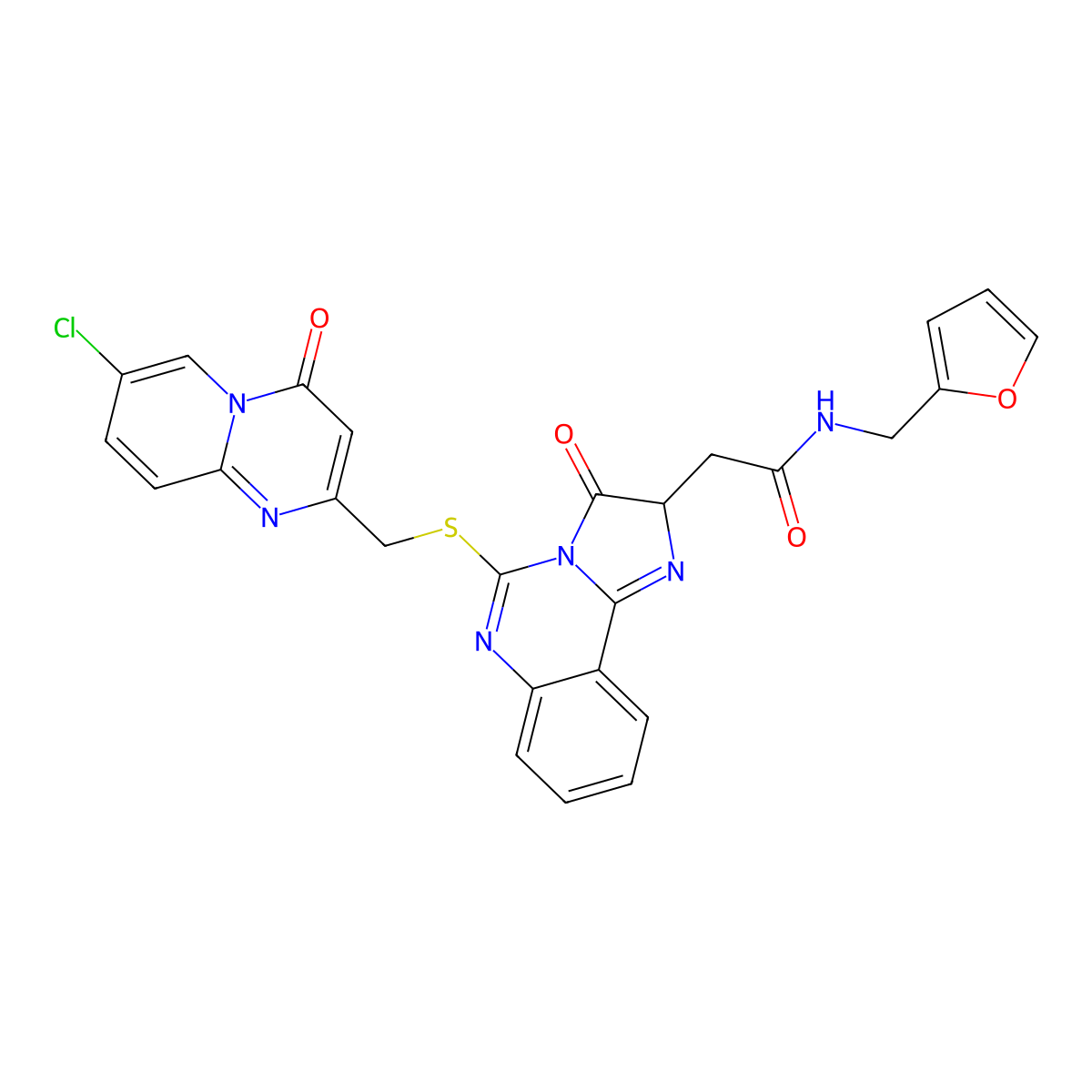2-[5-[(7-chloro-4-oxopyrido[1,2-a]pyrimidin-2-yl)methylsulfanyl]-3-oxo-2H-imidazo[1,2-c]quinazolin-2-yl]-N-(furan-2-ylmethyl)acetamide molecular structure, CAS 1024317-69-8