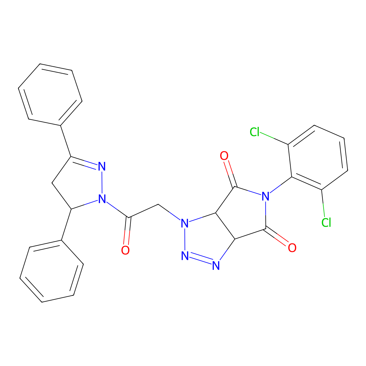 5-(2,6-Dichlorophenyl)-3-[2-(3,5-diphenyl-3,4-dihydropyrazol-2-yl)-2-oxoethyl]-3a,6a-dihydropyrrolo[3,4-d]triazole-4,6-dione molecular structure, CAS 1024319-41-2