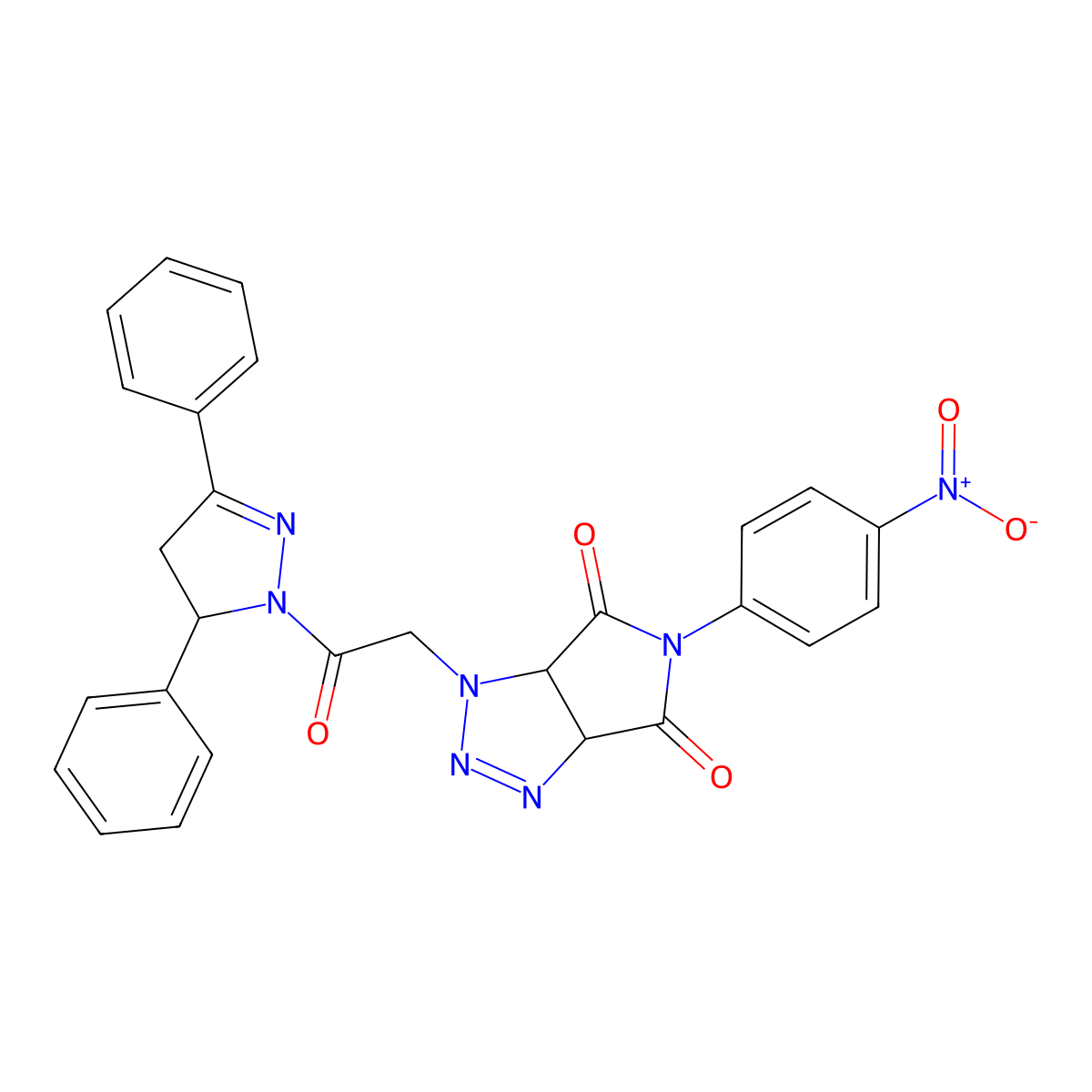 3-[2-(3,5-Diphenyl-3,4-dihydropyrazol-2-yl)-2-oxoethyl]-5-(4-nitrophenyl)-3a,6a-dihydropyrrolo[3,4-d]triazole-4,6-dione molecular structure, CAS 1024319-49-0