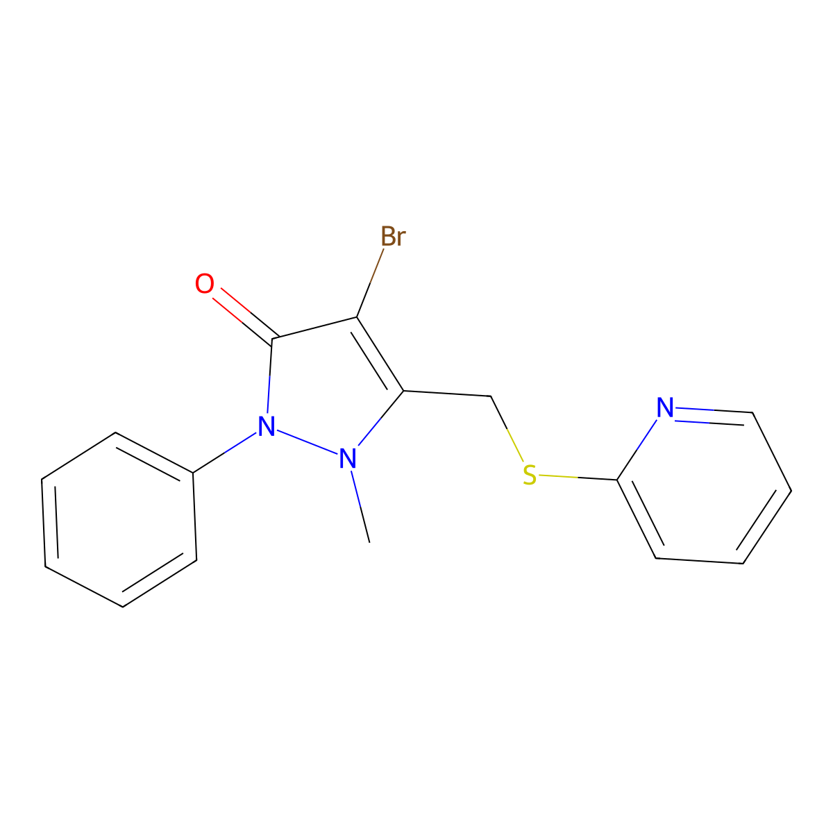 4-Bromo-2-methyl-1-phenyl-3-(2-pyridylthiomethyl)-3-pyrazolin-5-one molecular structure, CAS 1024324-23-9