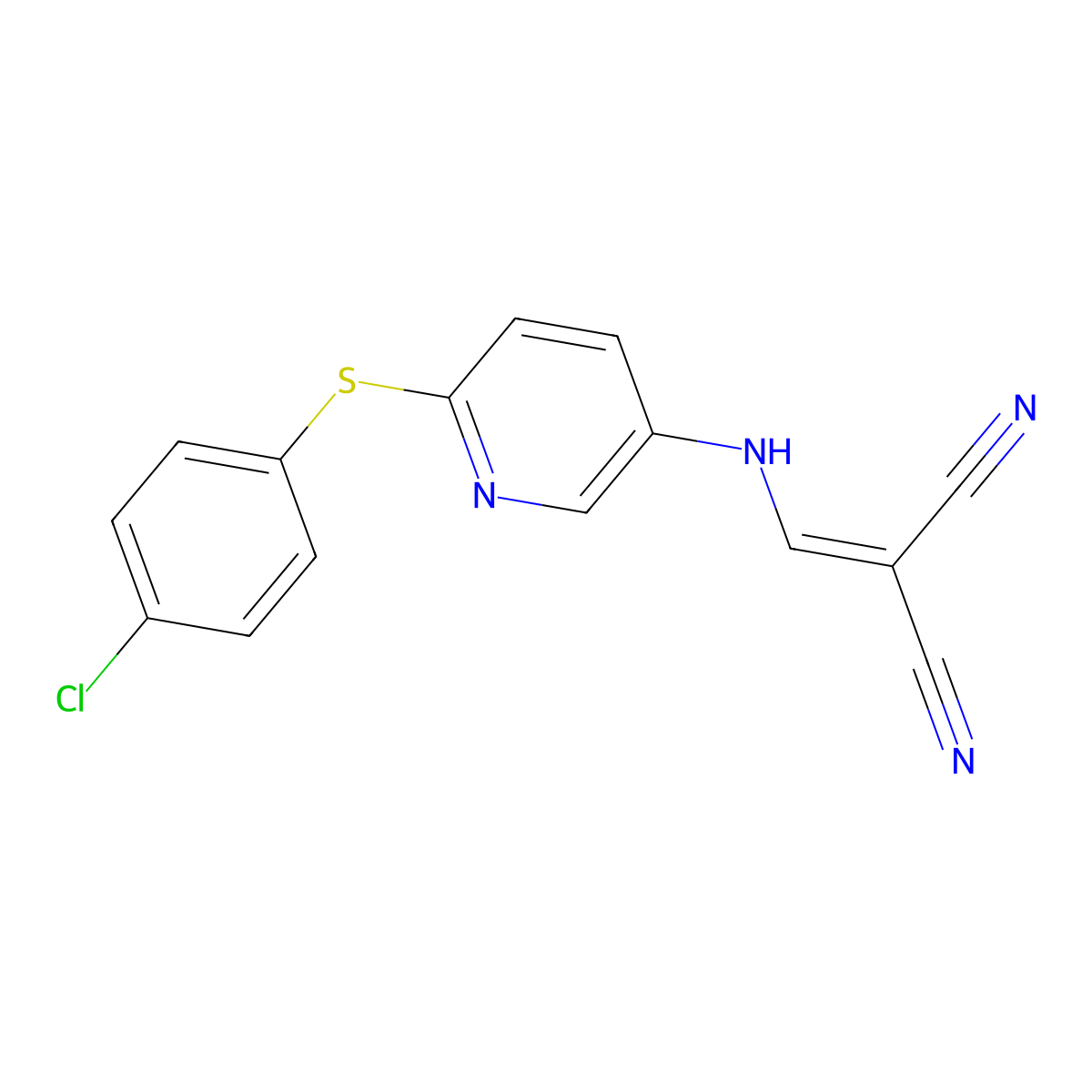 (((6-(4-Chlorophenylthio)-3-pyridyl)amino)methylene)methane-1,1-dicarbonitrile molecular structure, CAS 1024335-28-1