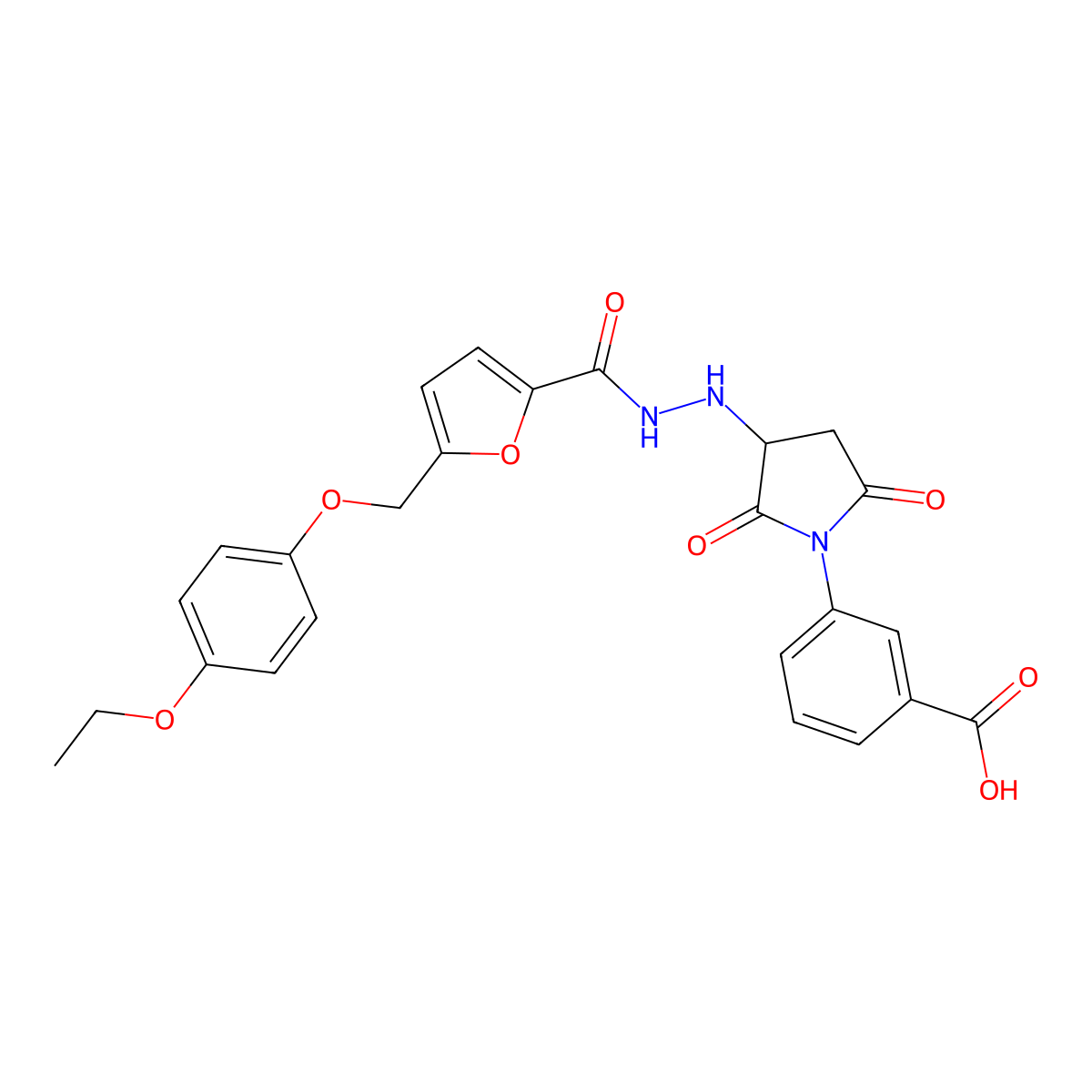 3-(3-(2-(5-((4-Ethoxyphenoxy)methyl)furan-2-carbonyl)hydrazinyl)-2,5-dioxopyrrolidin-1-yl)benzoic acid molecular structure, CAS 1024335-41-8