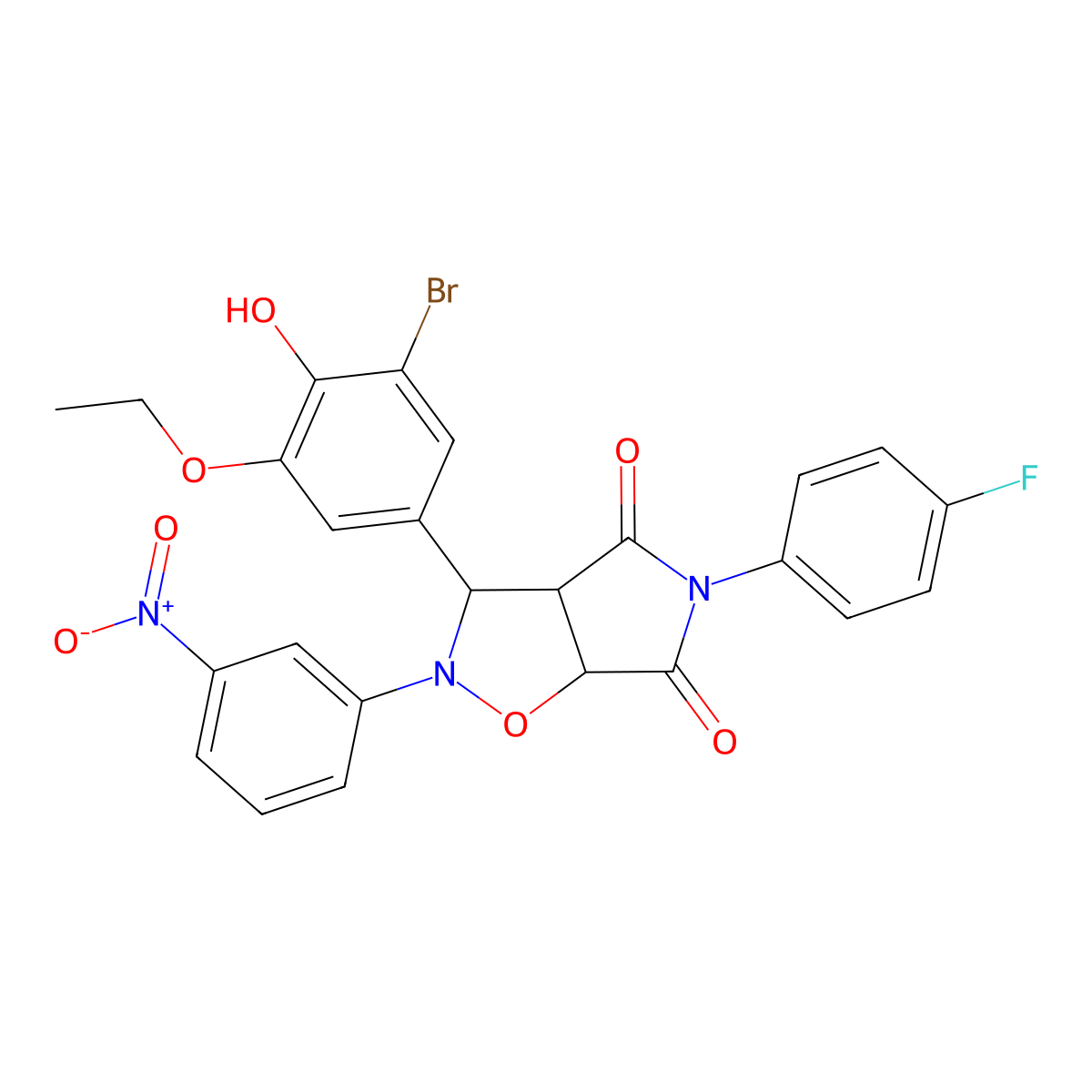 3-(3-bromo-5-ethoxy-4-hydroxyphenyl)-5-(4-fluorophenyl)-2-(3-nitrophenyl)dihydro-2H-pyrrolo[3,4-d][1,2]oxazole-4,6(3H,5H)-dione molecular structure, CAS 1024335-71-4