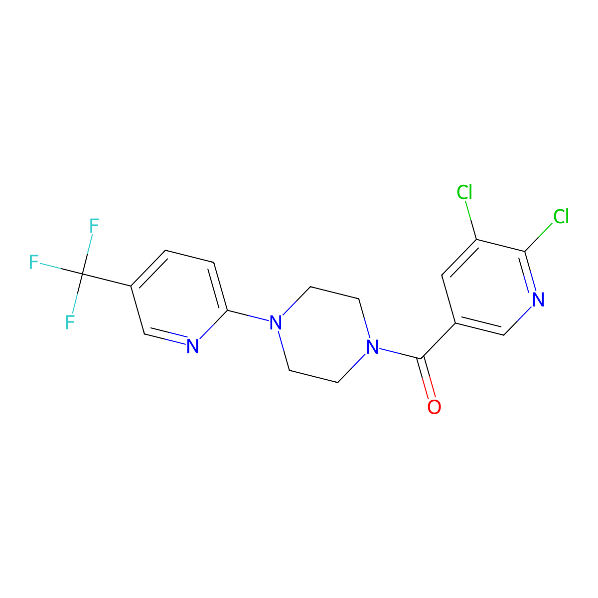 (5,6-Dichloropyridin-3-yl)-[4-[5-(trifluoromethyl)pyridin-2-yl]piperazin-1-yl]methanone molecular structure, CAS 1024337-18-5