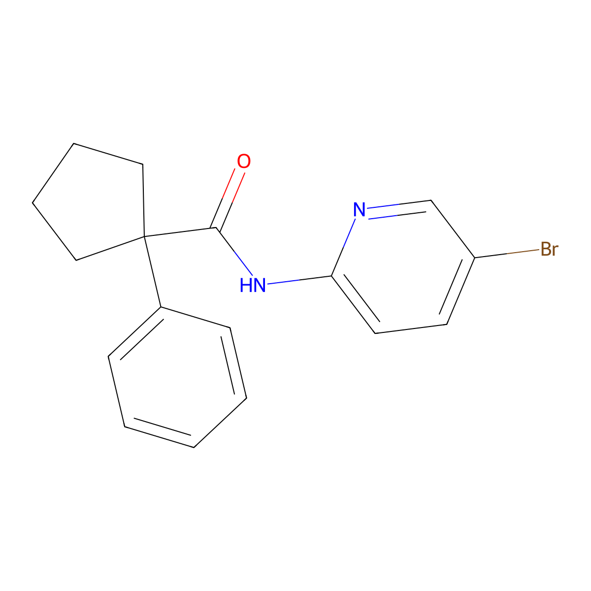 N-(5-bromopyridin-2-yl)-1-phenylcyclopentane-1-carboxamide molecular structure, CAS 1024337-23-2