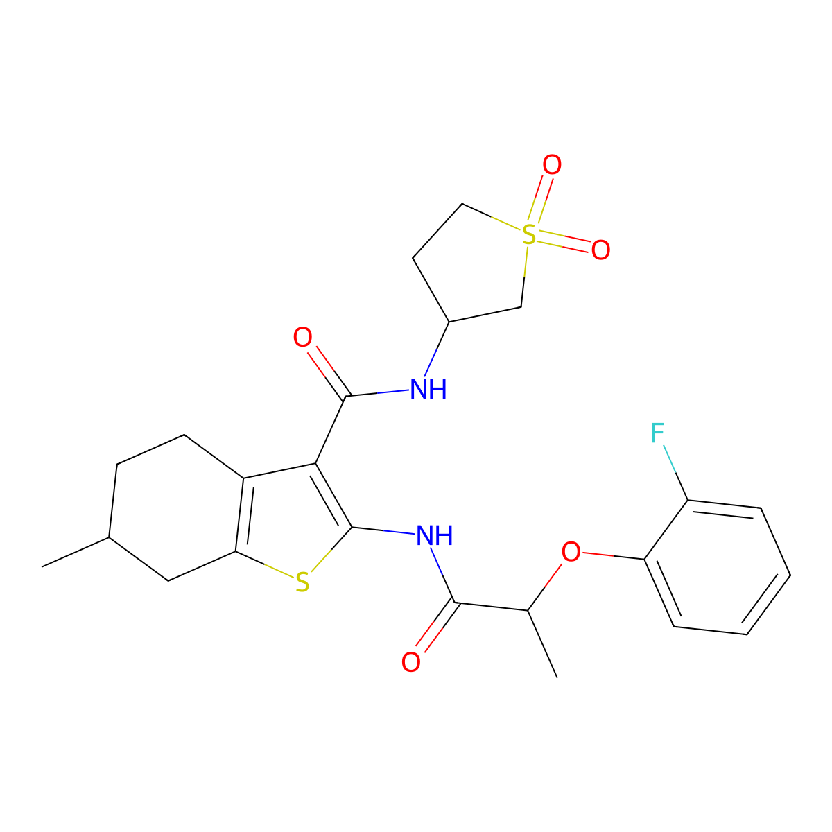 N-(1,1-dioxidotetrahydrothiophen-3-yl)-2-{[2-(2-fluorophenoxy)propanoyl]amino}-6-methyl-4,5,6,7-tetrahydro-1-benzothiophene-3-carboxamide molecular structure, CAS 1024342-86-6
