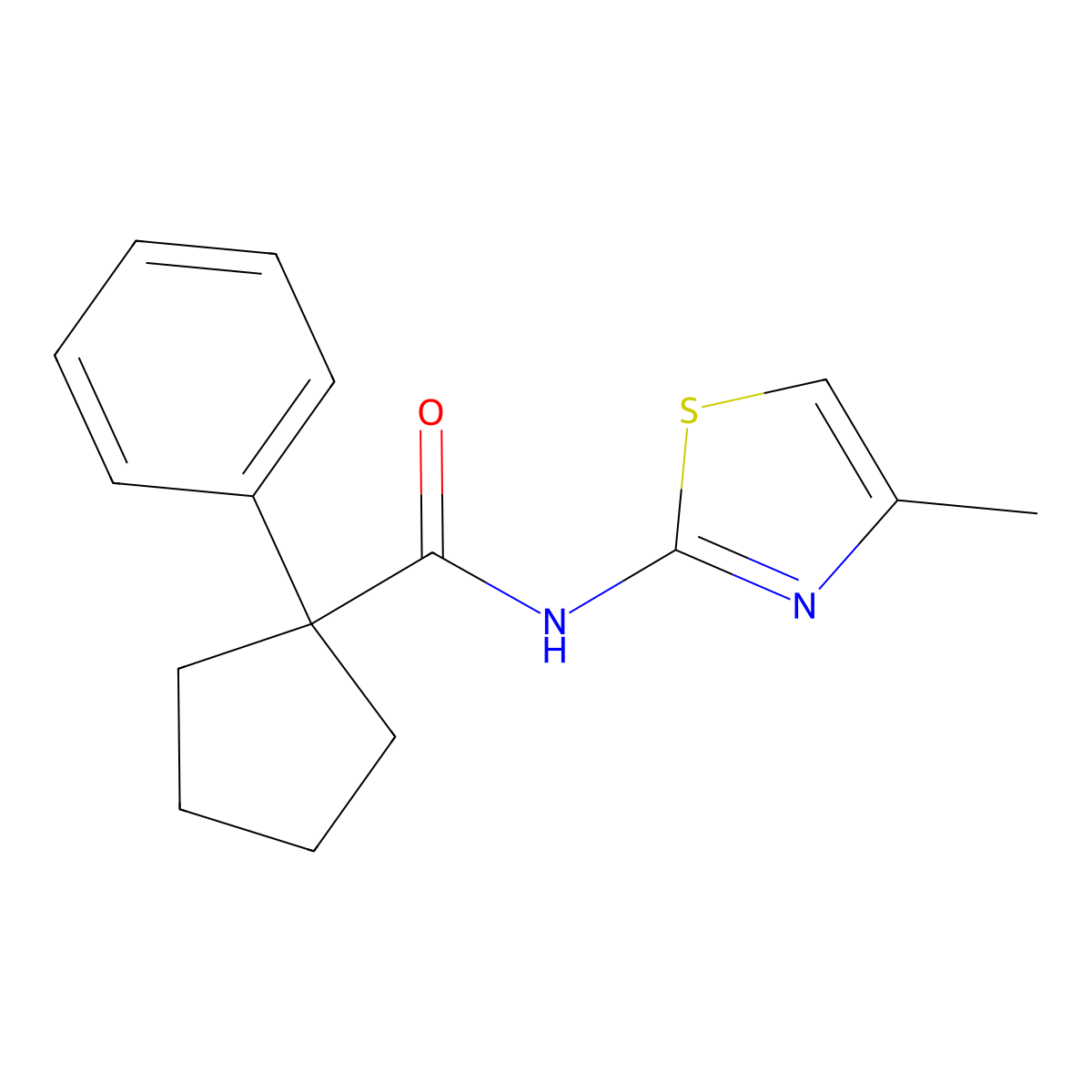 N-(4-methyl-1,3-thiazol-2-yl)-1-phenylcyclopentane-1-carboxamide molecular structure, CAS 1024342-91-3