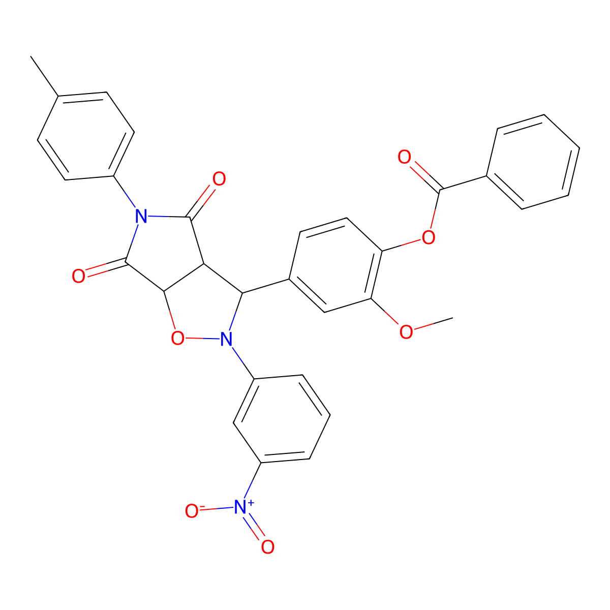 2-methoxy-4-[5-(4-methylphenyl)-2-(3-nitrophenyl)-4,6-dioxohexahydro-2H-pyrrolo[3,4-d][1,2]oxazol-3-yl]phenyl benzoate molecular structure, CAS 1024348-99-9