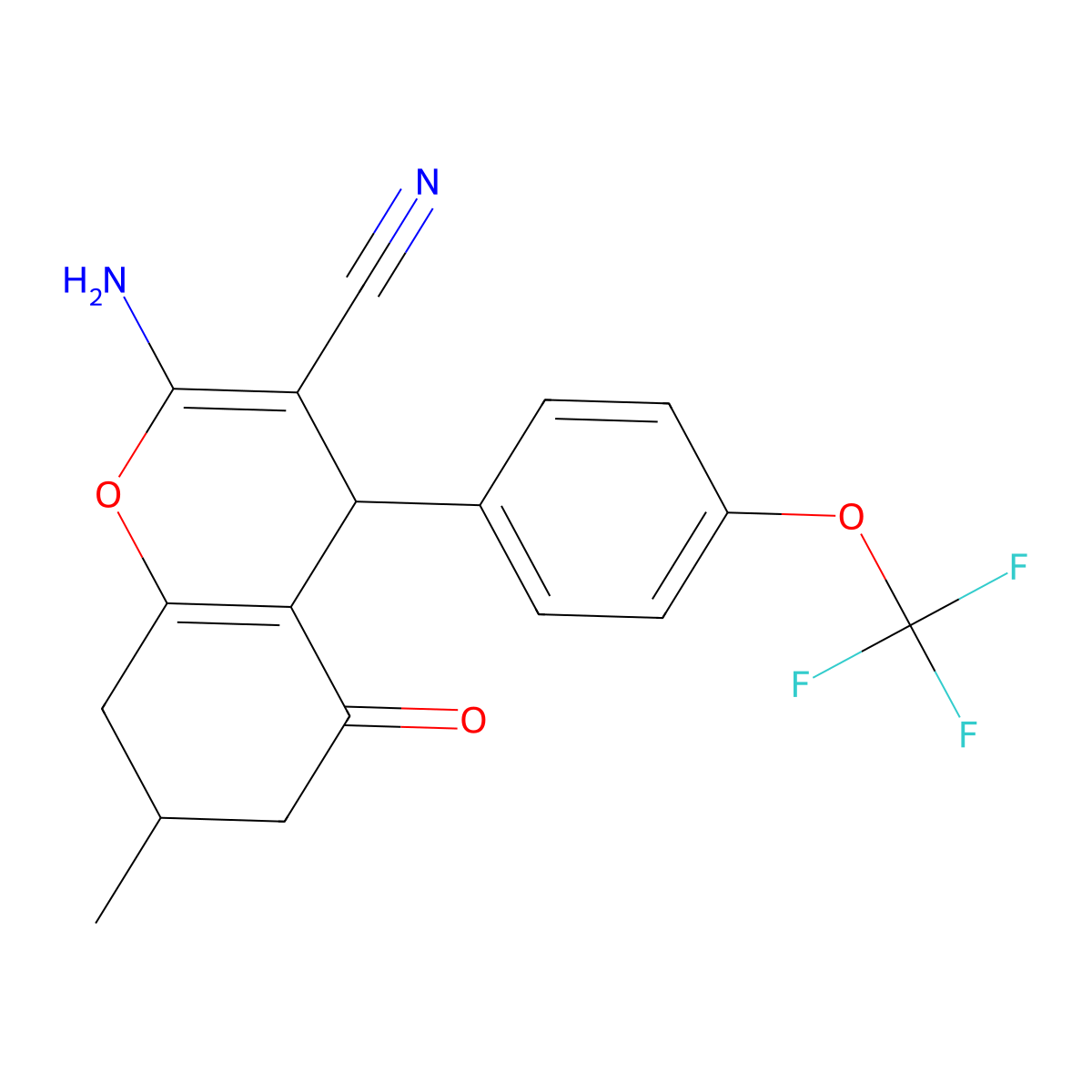 2-Amino-7-methyl-5-oxo-4-[4-(trifluoromethoxy)phenyl]-4,6,7,8-tetrahydrochromene-3-carbonitrile molecular structure, CAS 1024356-51-1