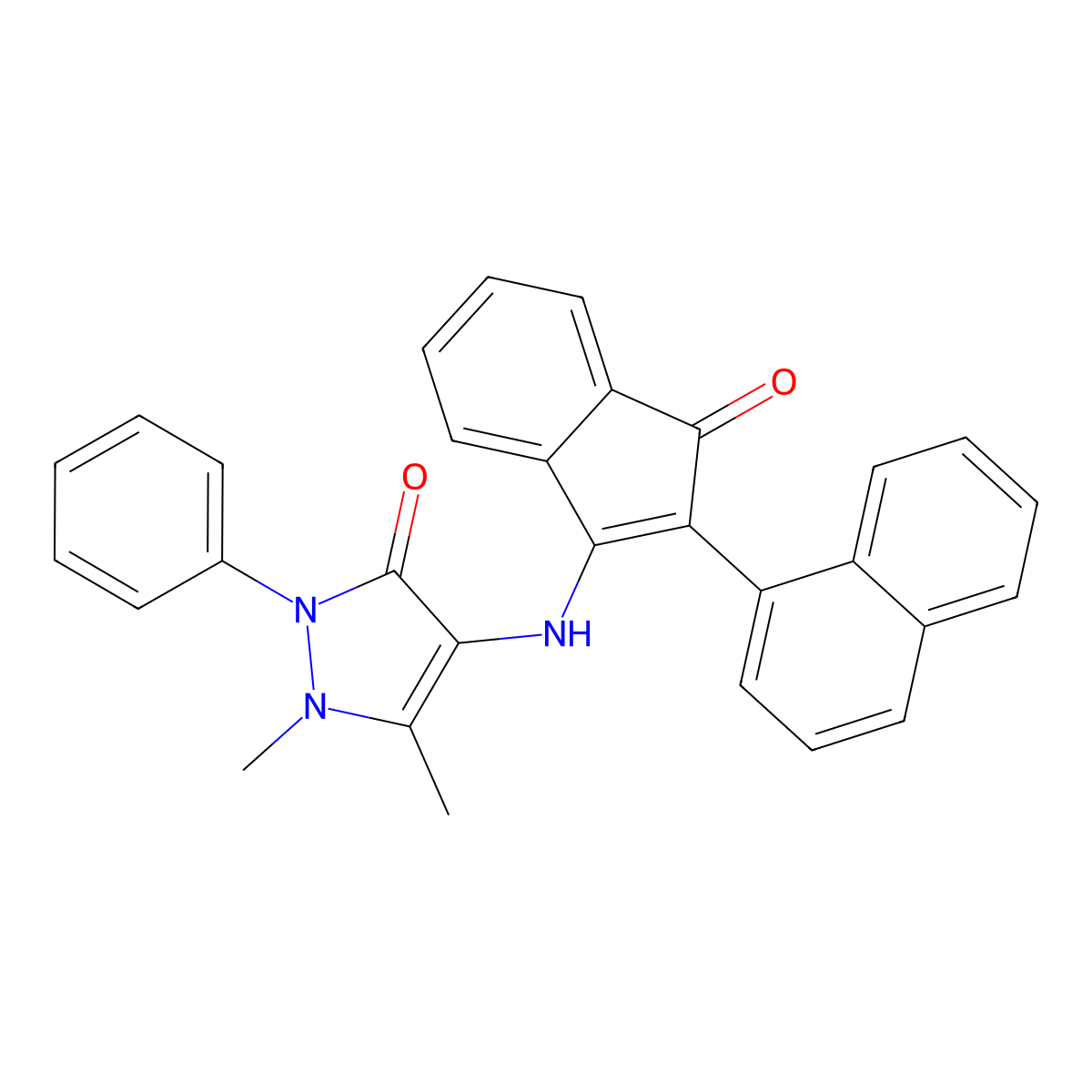 2,3-Dimethyl-4-((2-naphthyl-1-oxoinden-3-YL)amino)-1-phenyl-3-pyrazolin-5-one molecular structure, CAS 1024356-54-4