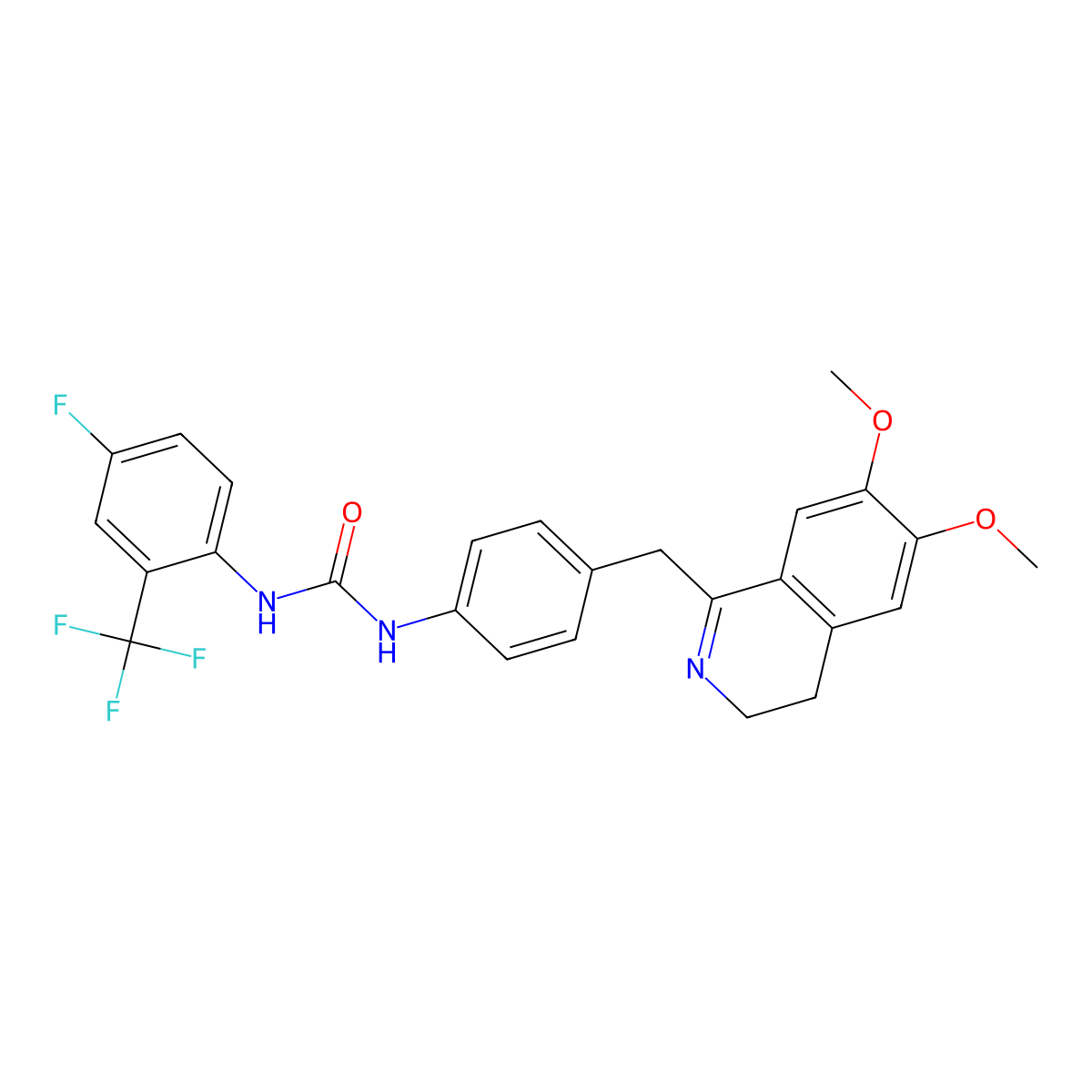 1-[4-[(6,7-Dimethoxy-3,4-dihydroisoquinolin-1-yl)methyl]phenyl]-3-[4-fluoro-2-(trifluoromethyl)phenyl]urea molecular structure, CAS 1024362-89-7
