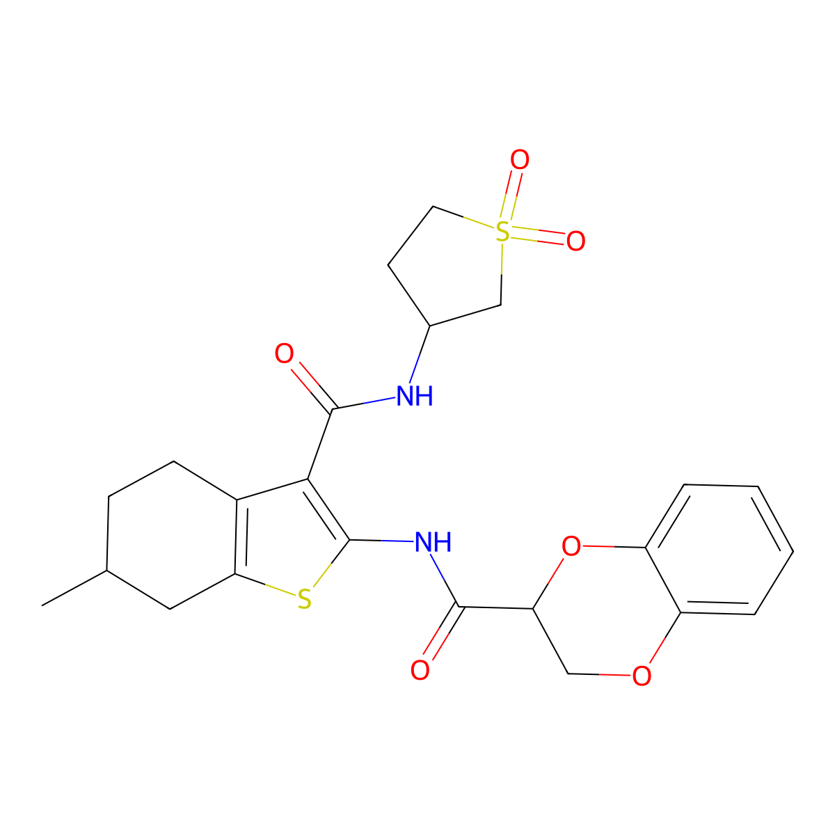 N-{3-[(1,1-dioxidotetrahydrothiophen-3-yl)carbamoyl]-6-methyl-4,5,6,7-tetrahydro-1-benzothiophen-2-yl}-2,3-dihydro-1,4-benzodioxine-2-carboxamide molecular structure, CAS 1024365-37-4
