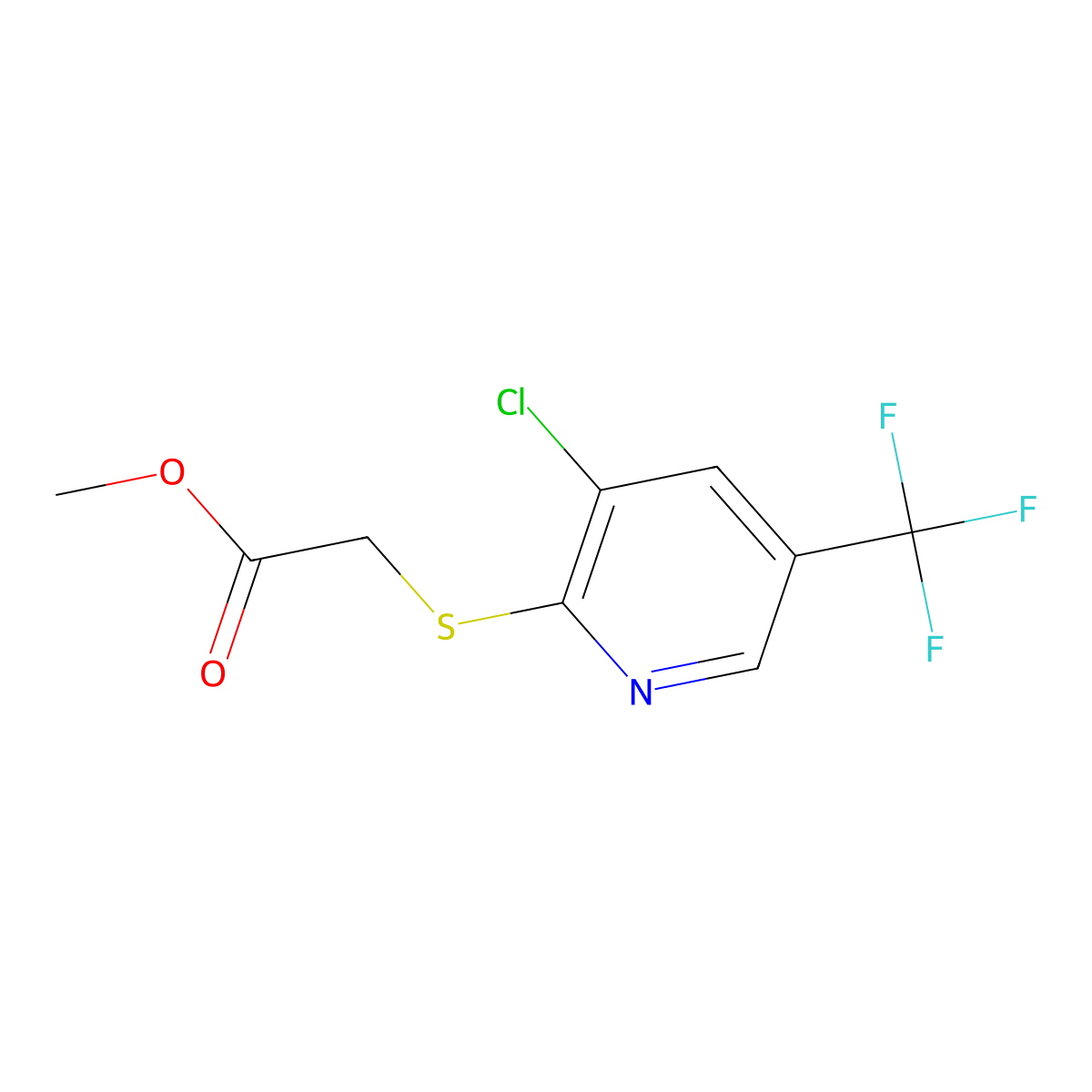 Methyl (3-chloro-5-(trifluoromethyl)pyridin-2-ylsulfanyl)acetate molecular structure, CAS 1024368-23-7